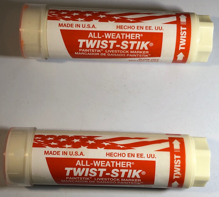 LOT OF 2 ALL-WEATHER 61040 ORANGE TWIST-STIK HAND HELD LIVESTOCK MARKERS-SHIP24H