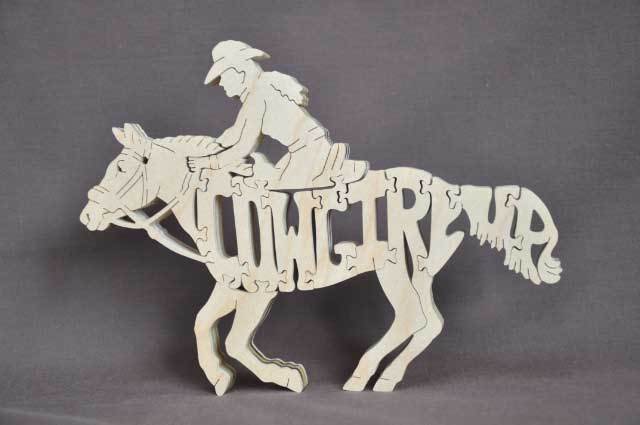 Cowgirl UP Riding Barrel Racing  Pony Horse Wooden Hand Cut Puzzle Tack Room Toy