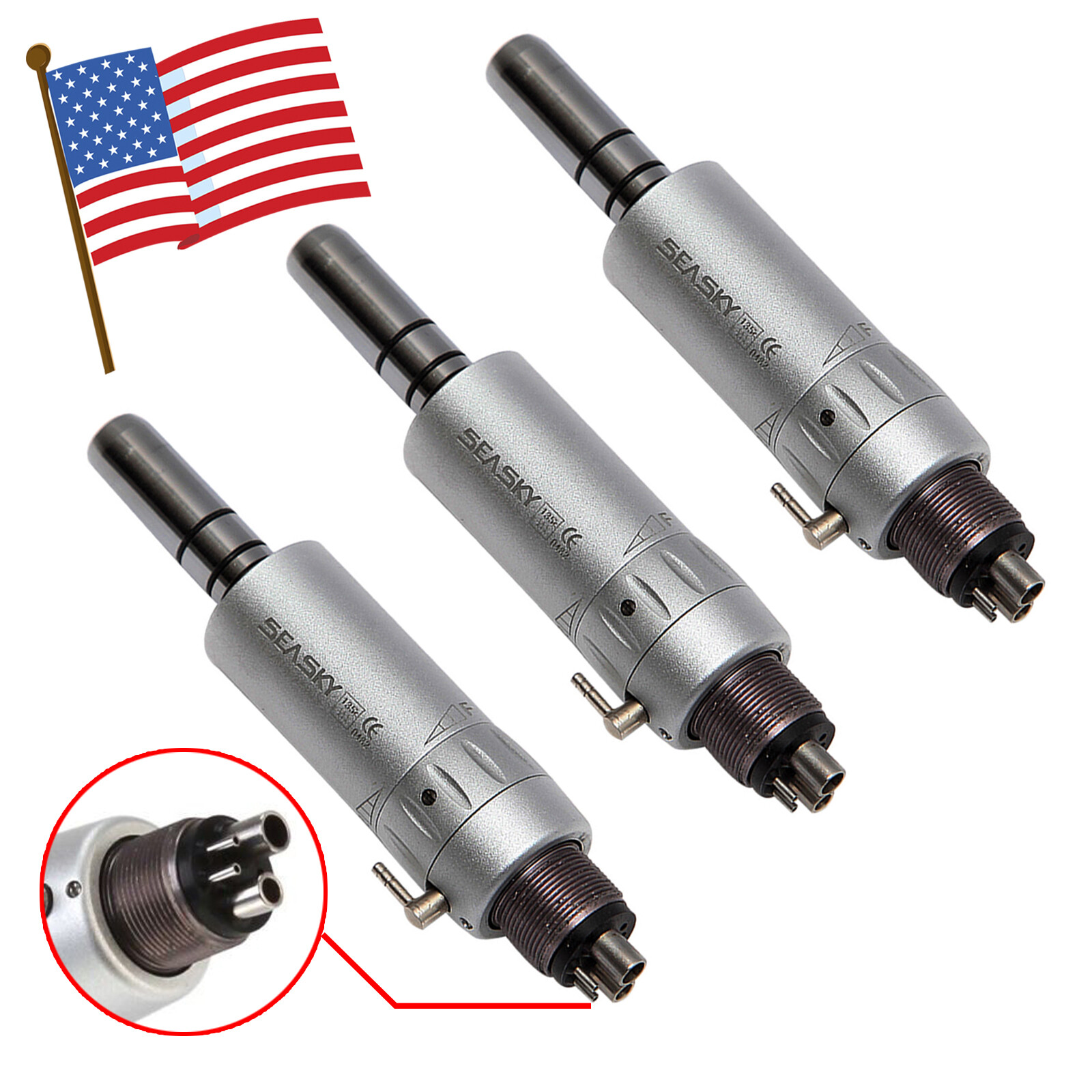 3PCS Dental Slow Low Speed Air Motor Micromotor 4-Hole Handpiece Connector 4H