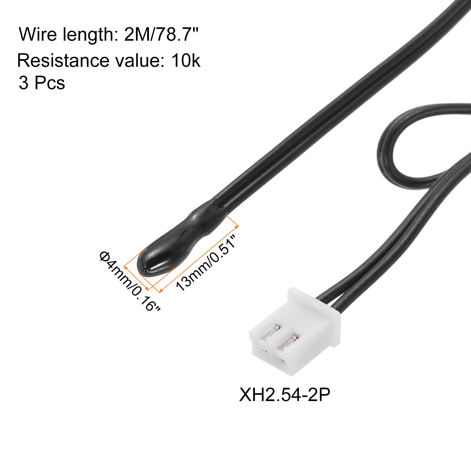 3 Pcs 10K NTC Thermal Sensor Probe,Epoxy Temp Sensor Probe 78.7 Inch