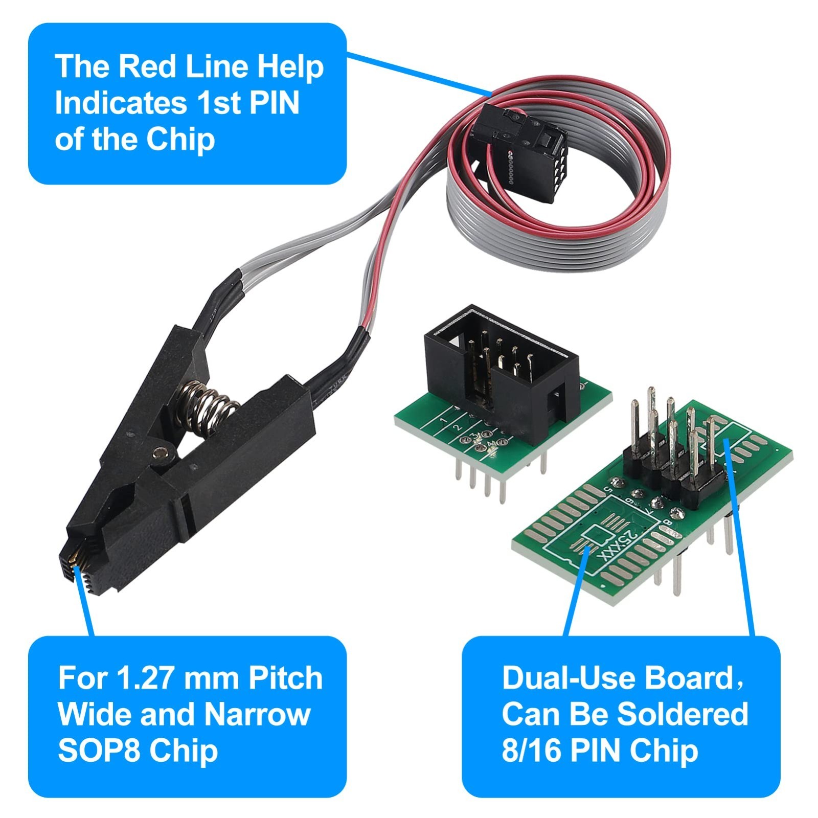 USB EEPROM BIOS Programmer CH341A with SOIC8 Clip & 1.8V Adapter for 24/25 Flash