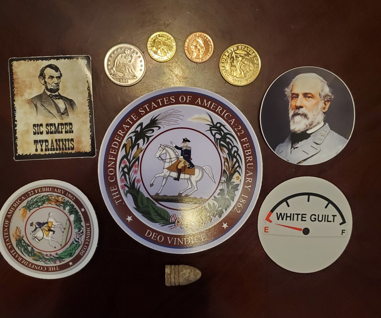 CONFEDERATE STATES Of AMERICA GREAT SEAL Robert E. Lee STICKERS(5) Musket Ball