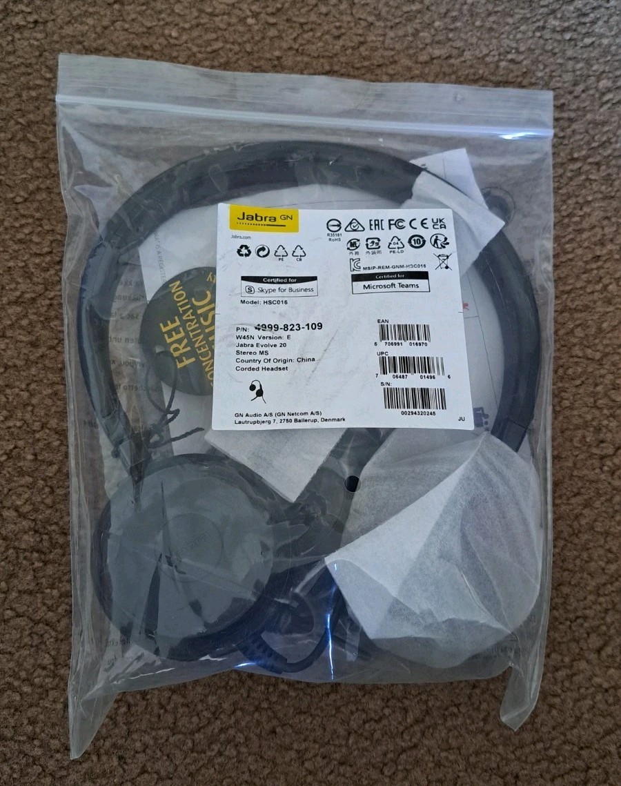 Jabra EVOLVE 20 MS Stereo Black USB Professional Headset with Easy Call NEW
