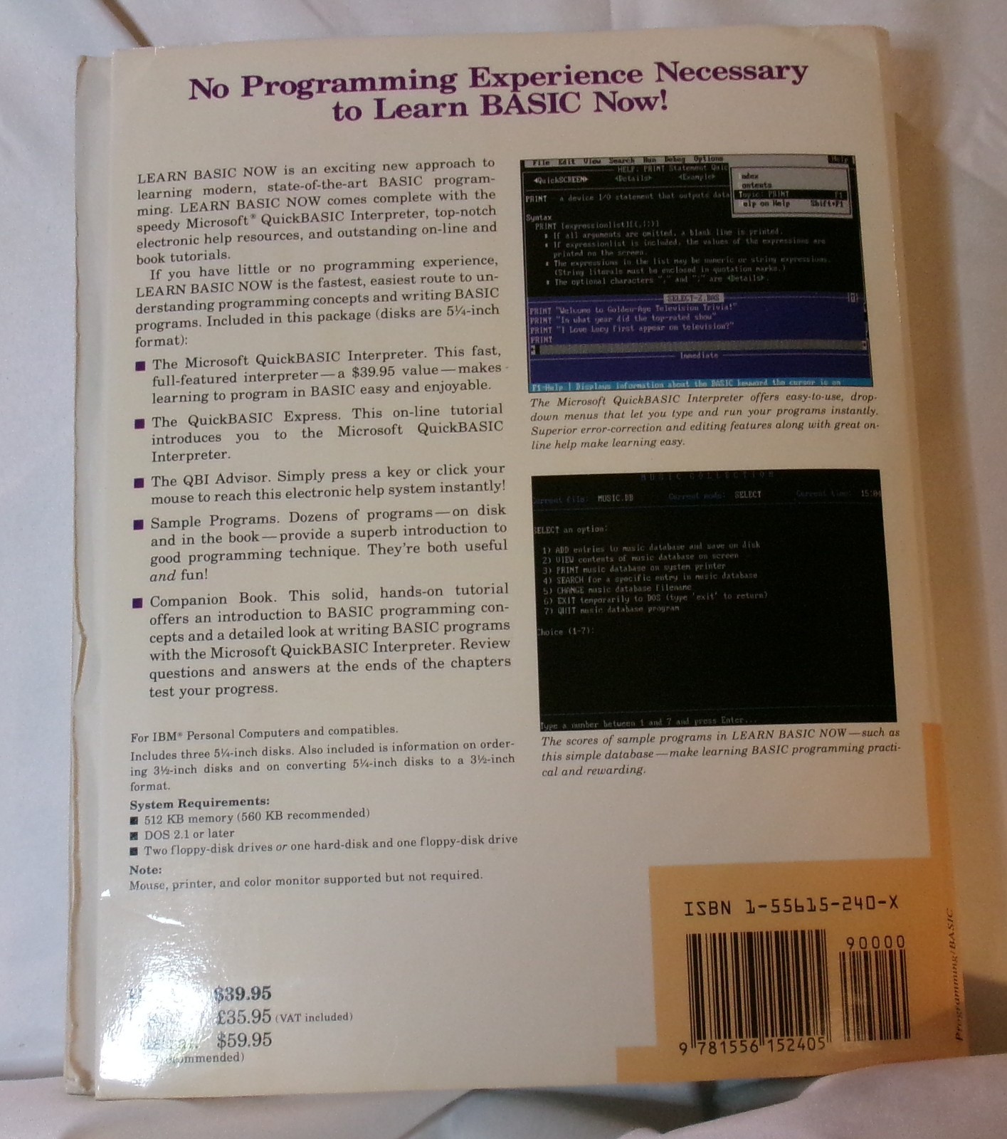 Learn Basic Now by Halverson and Rygmyr with 5" floppy disks