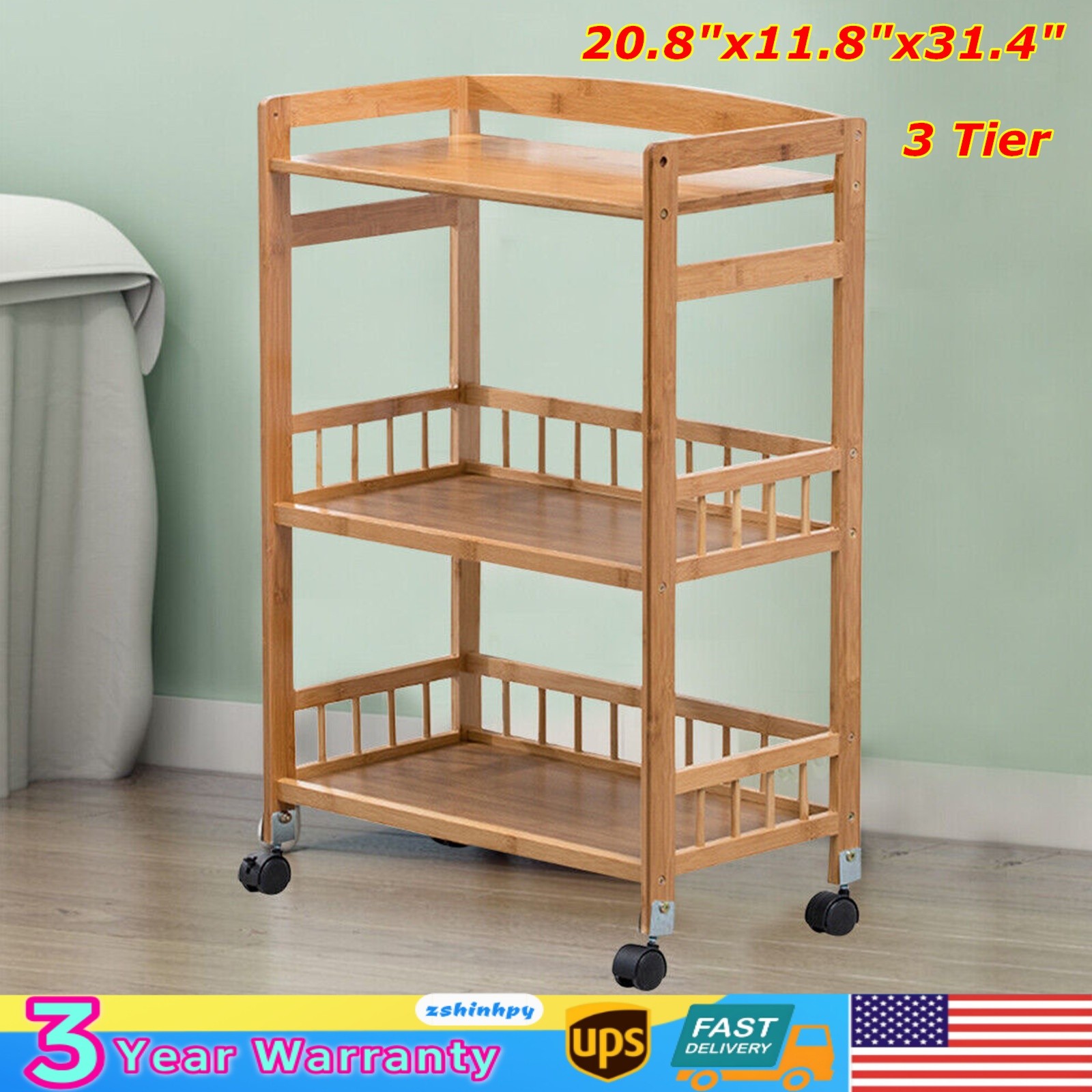 3 Tier Kitchen Serving Cart Bar Food Storage Organizer Rack Home Bamboo Trolley