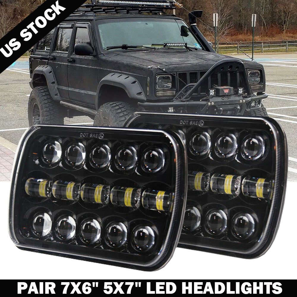 Pair 400W 7x6" 5x7" LED Headlight Hi Lo Beam DRL For Chevrolet Jeep Cherokee XJ
