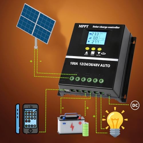 MPPT Solar Charge Controller 12V 24V 36V 48V LCD Display Battery 100A