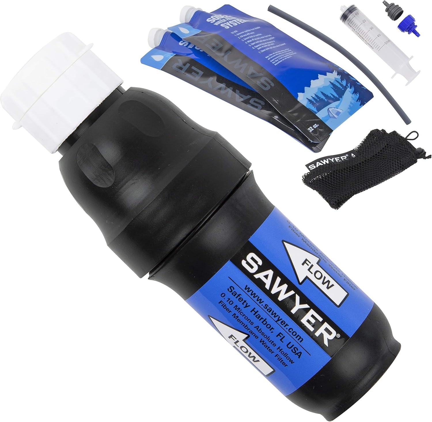 Squeeze Water Filtration System w/ 2 Pouches, Black/Blue