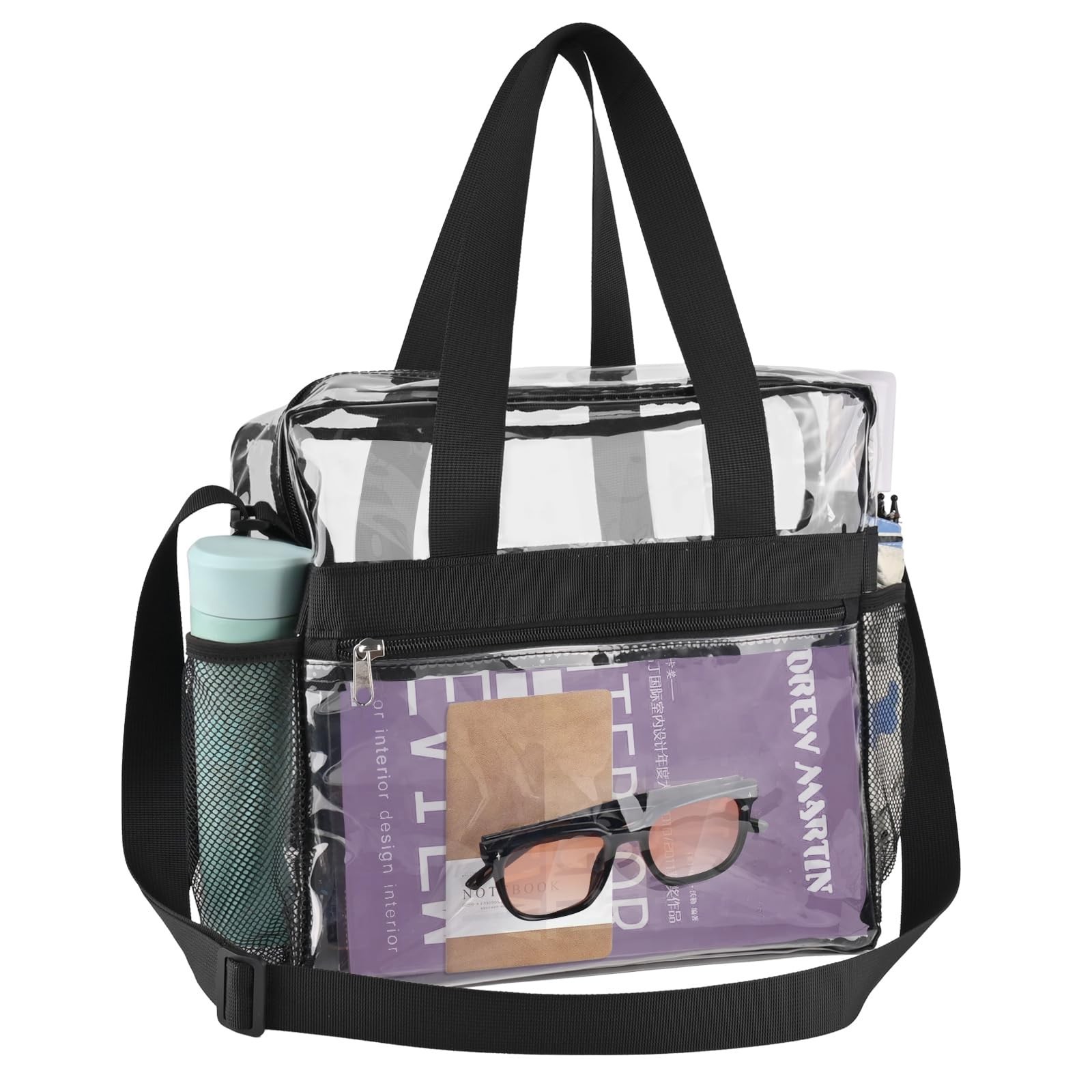 Clear Bag 12x6x12 Stadium Approved Clear Tote Bag with Zipper Closure Crossbo...