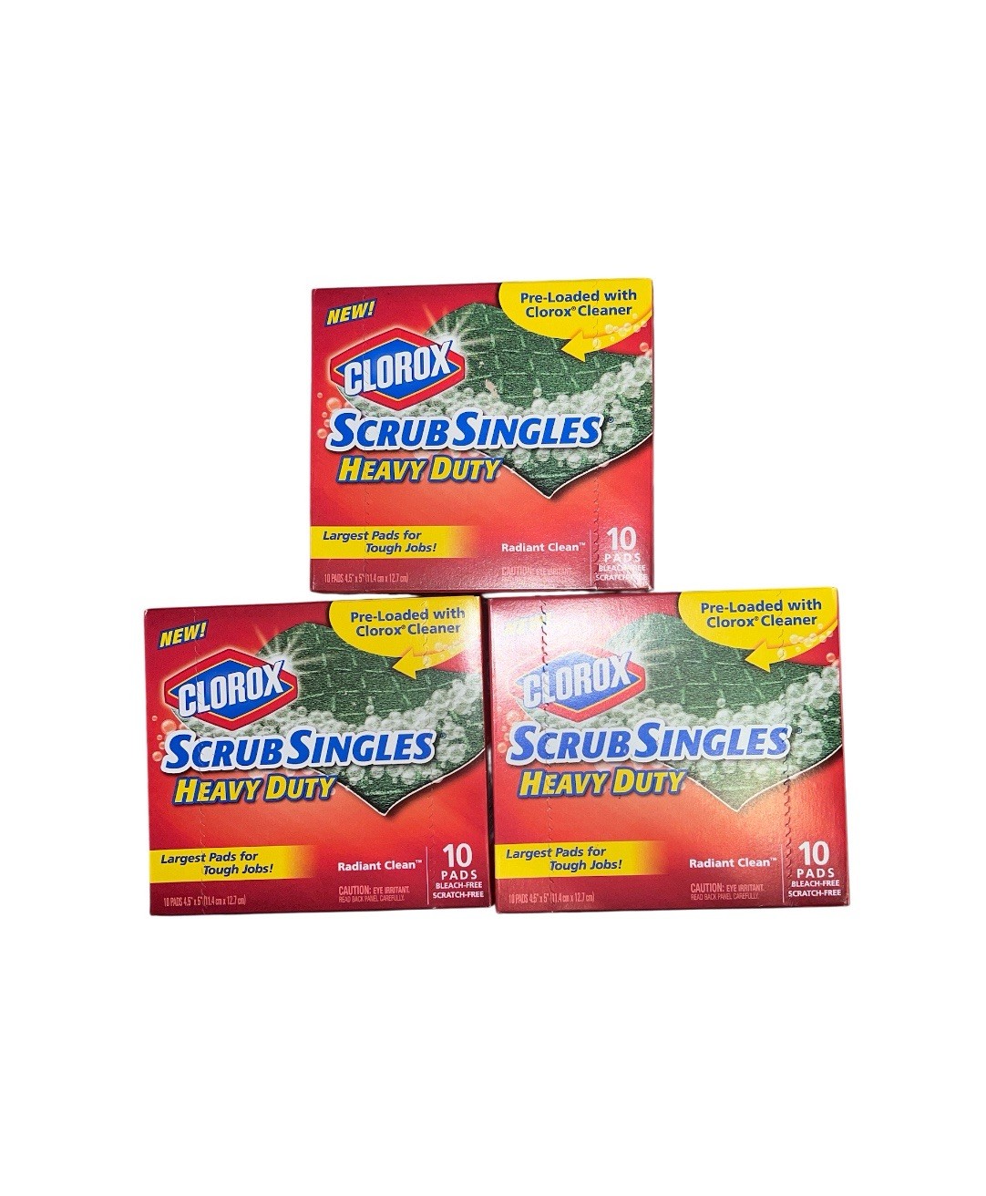 Clorox Scrub Singles Heavy Duty Scouring Pads - 3 Boxes (30 Pads Total)