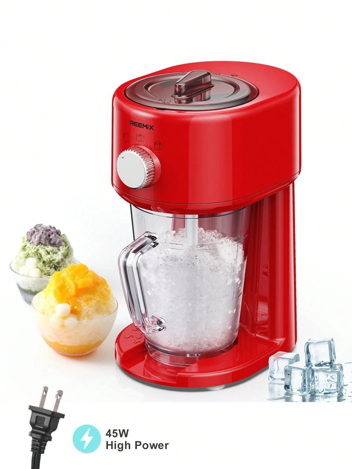 Electric Shaved Ice Machine Snow Cone Maker Adjustable Ice Crusher Portable Red