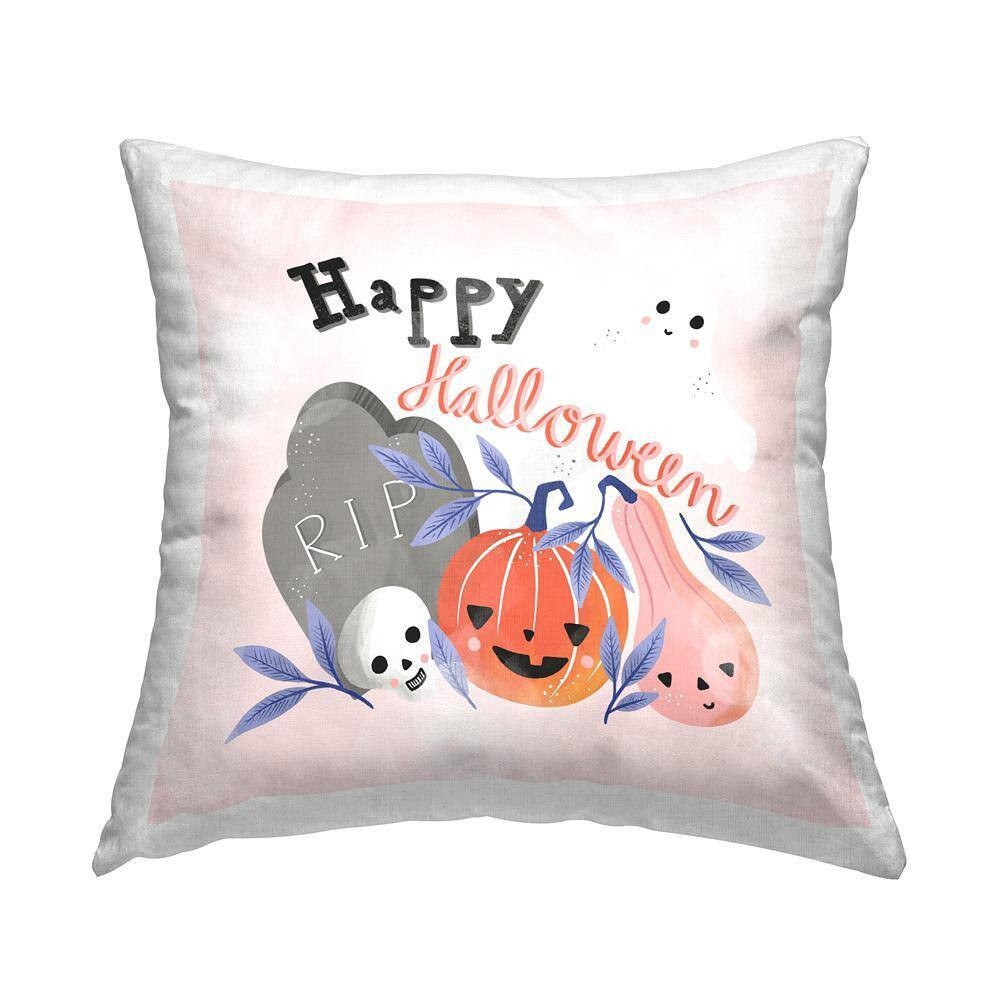 Happy Halloween Smiling Festive Gourds Pink Print Polyester 18In. X 18In. Throw
