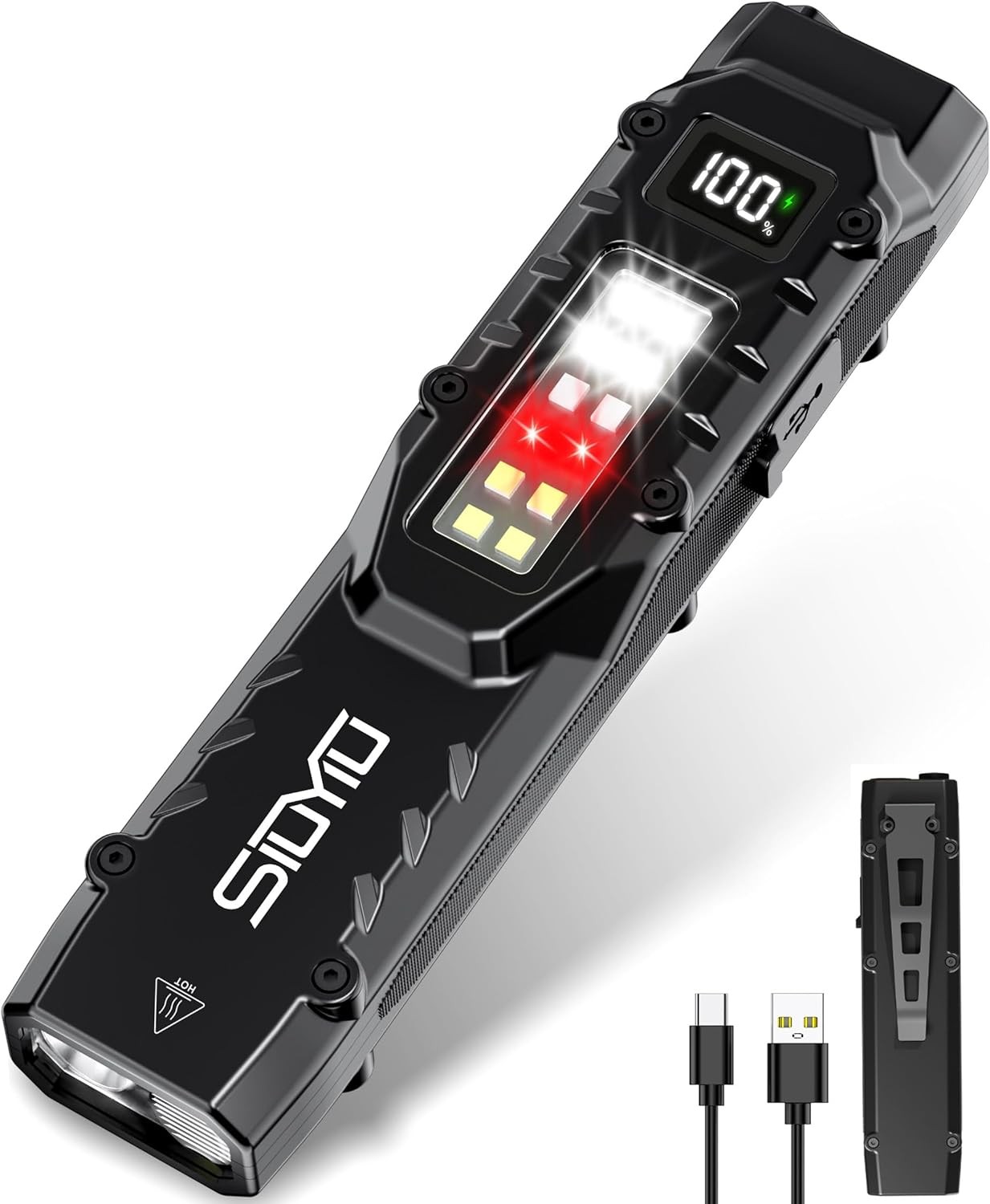 US Stock 1500LM USB-C Rechargeable Tactical EDC Flashlight Waterproof