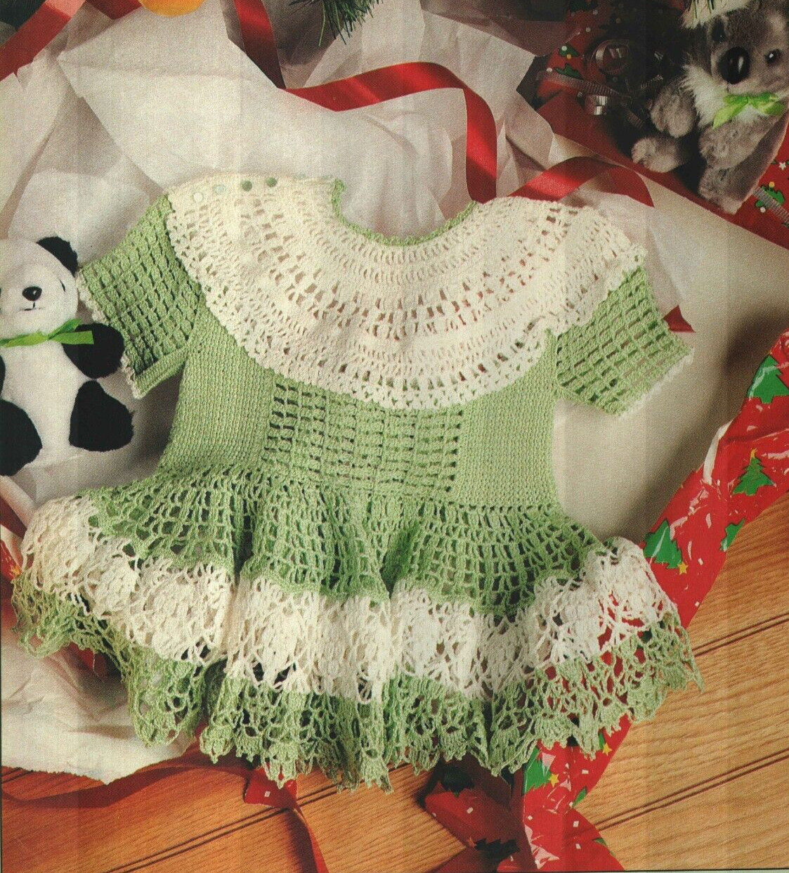 FESTIVE FRILLS DRESS BABY 1 SIZE CROCHET PATTERN INSTRUCTIONS