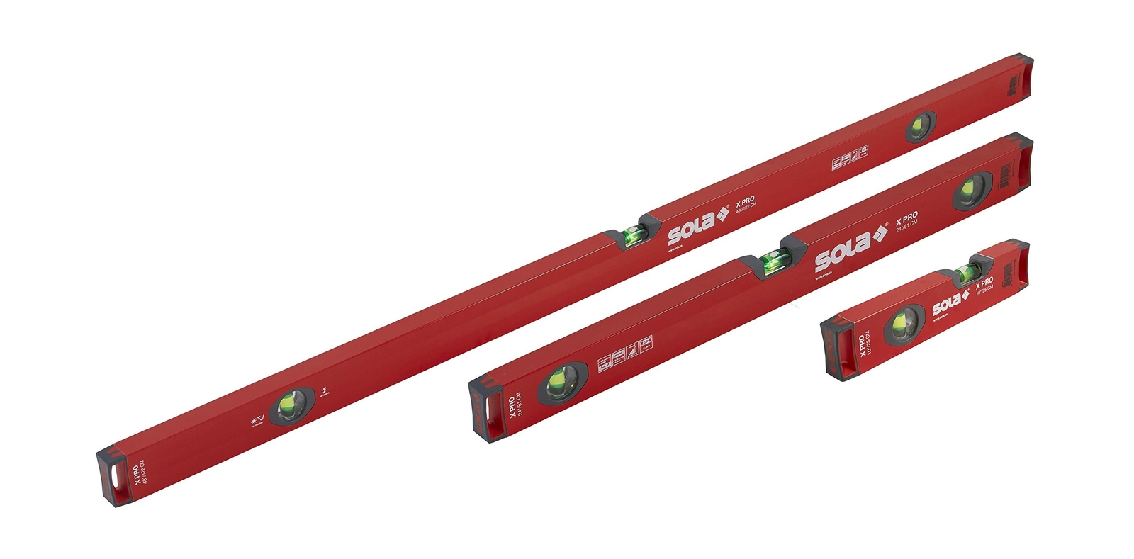SOLA LSX482410 X PRO Aluminum Box Profile Spirit Level Set with 60% Magnified...