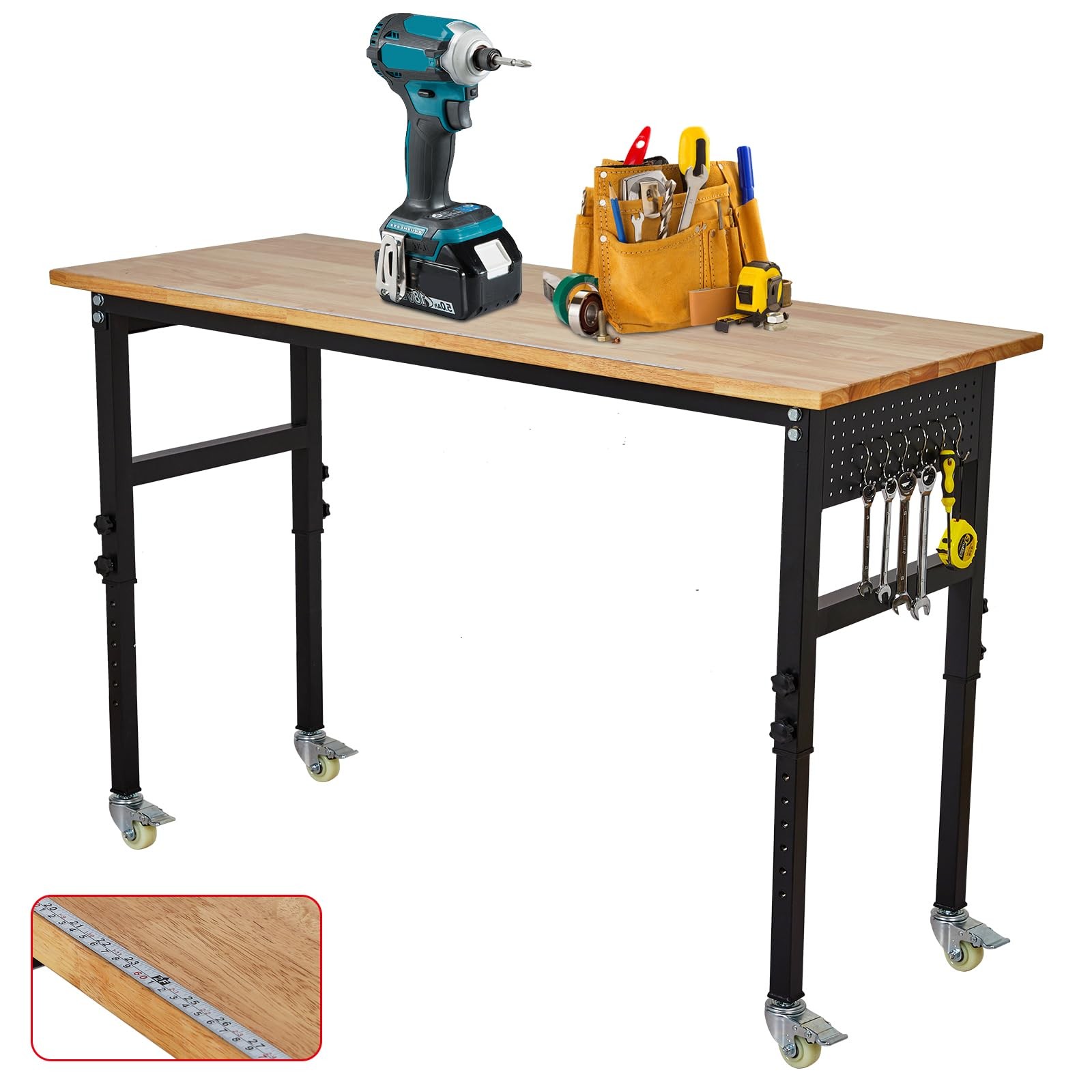 48x24 Inch Adjustable Workbench with Wheels ,Heavy Duty Garage Work Bench Table