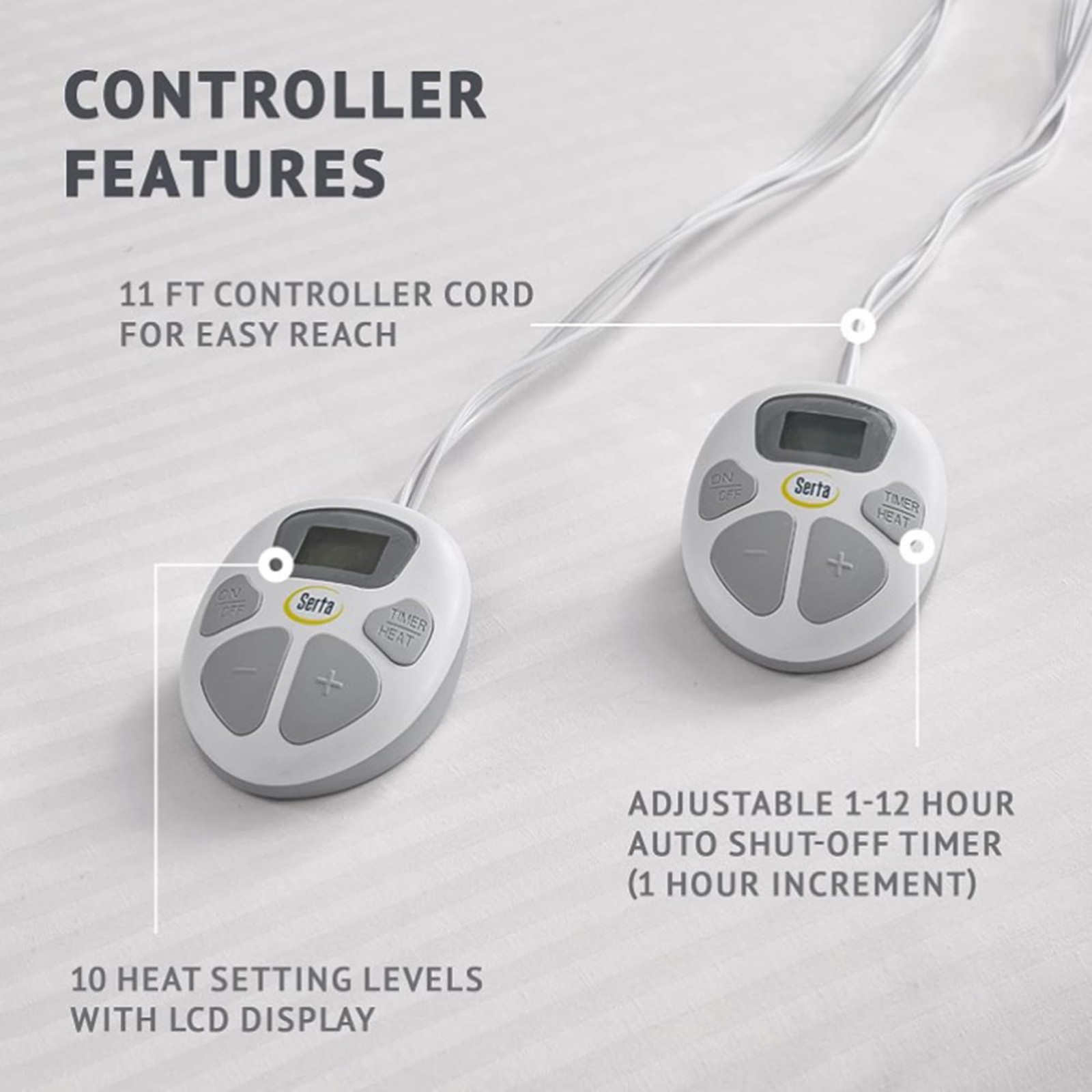 Serta Waterproof Heated Mattress Pad - Electric Bed Warmer with Queen, White