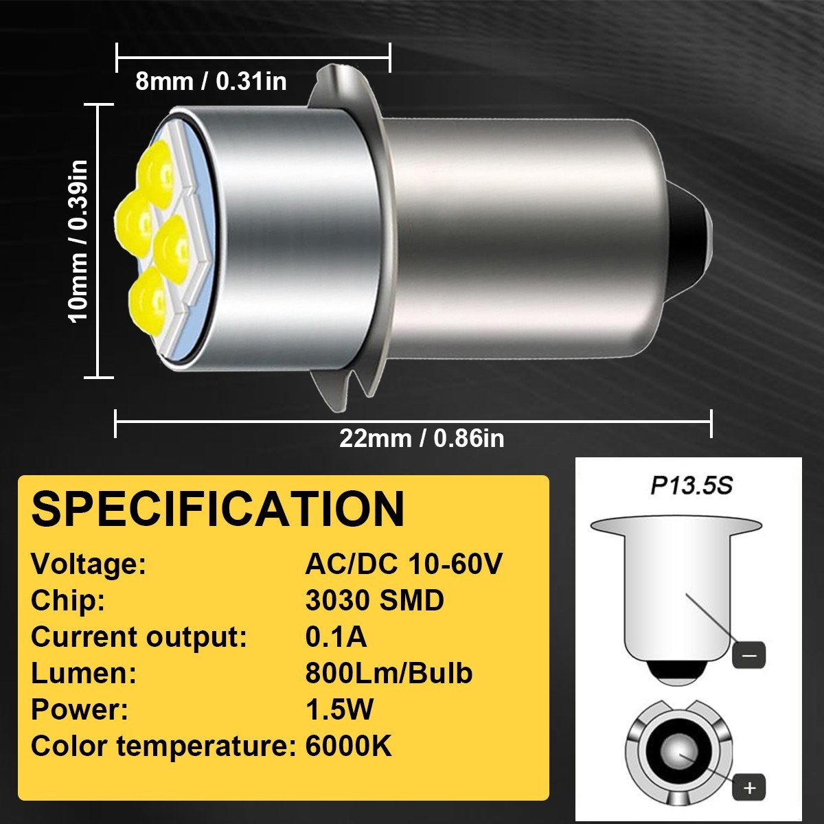 6X 19.2Volt P13.5S White LED Flashlight Bulbs For Sears Craftsman C3 19.2V Light