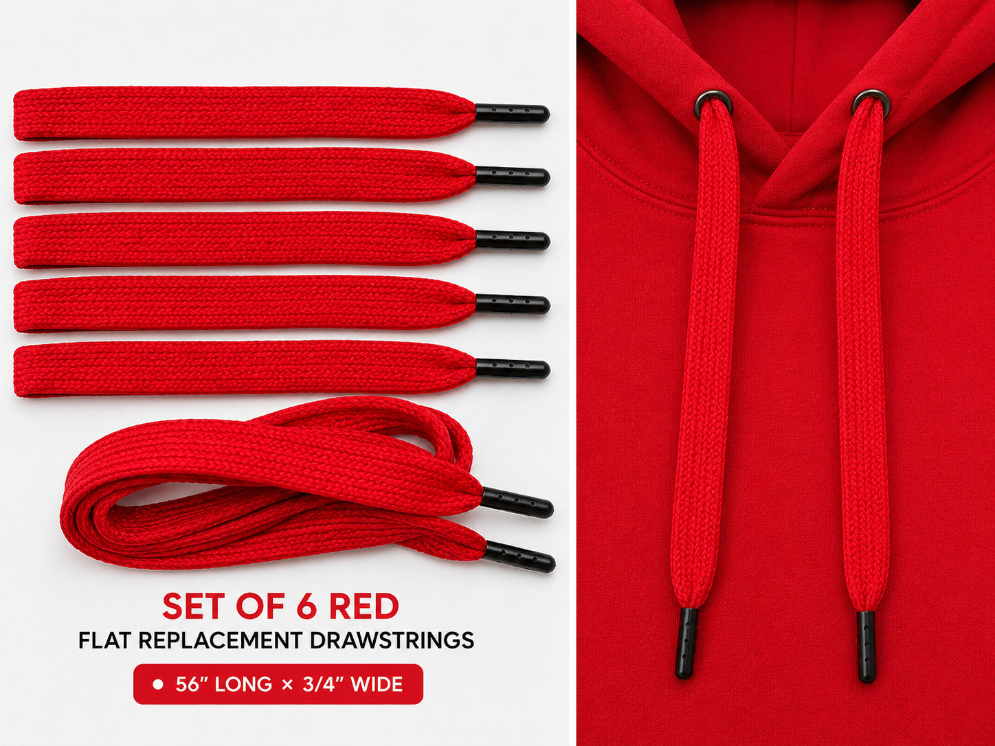 Set of 6 Flat cherry red Replacement Hoodie Drawstrings