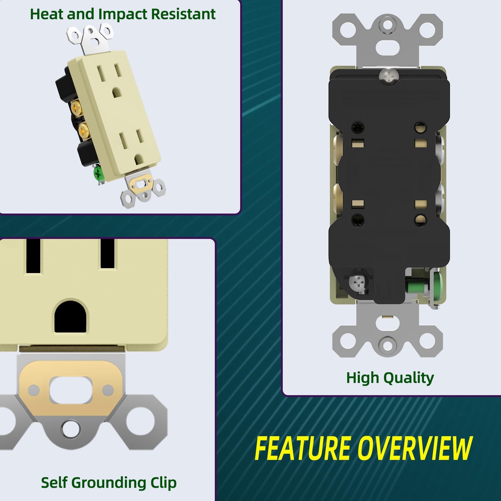 Decorator Receptacle Outlet, 15A 125V Standard Electrical Wall Socket, 2 Pole...