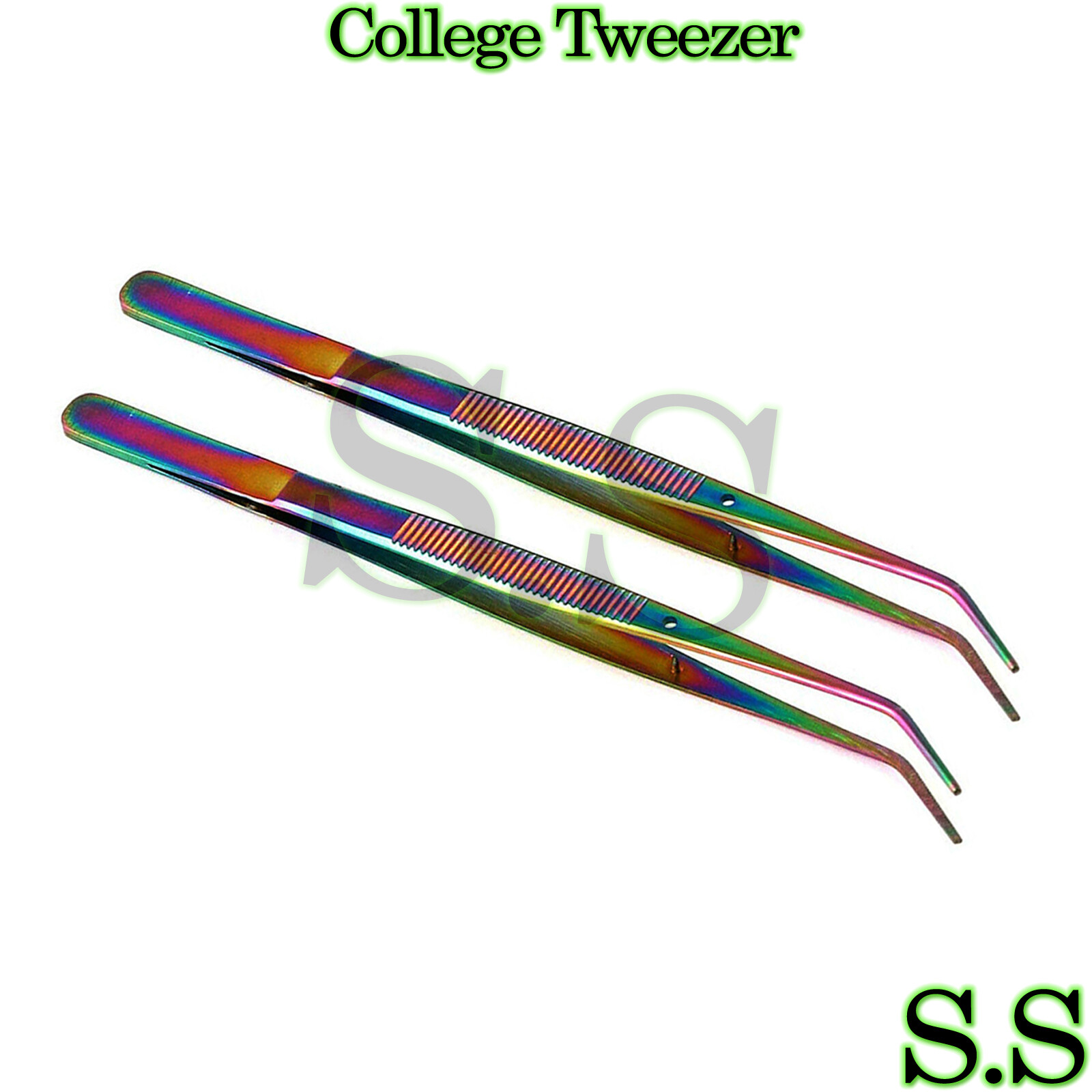 2 Pieces London College Tweezer Multi Rainbow Color Dental Surgical Instruments