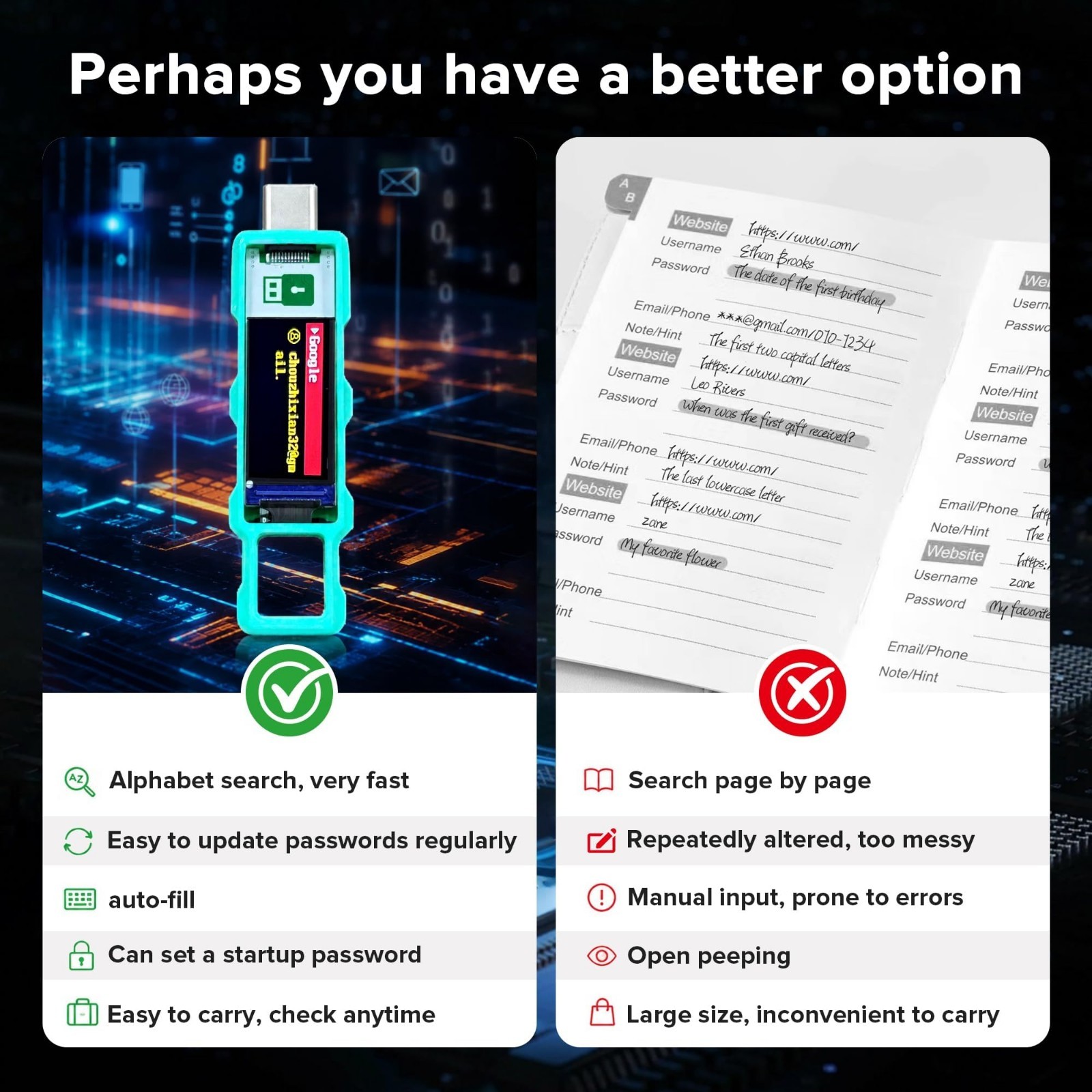 Secure Password Keeper - Auto Fill & Offline Storage Manager, Type-C Compatible