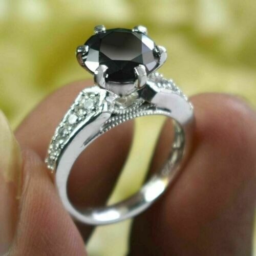 Black Diamond 2.30 Ct Lab-Created Round Cut Wedding Ring 925 Sterling Silver