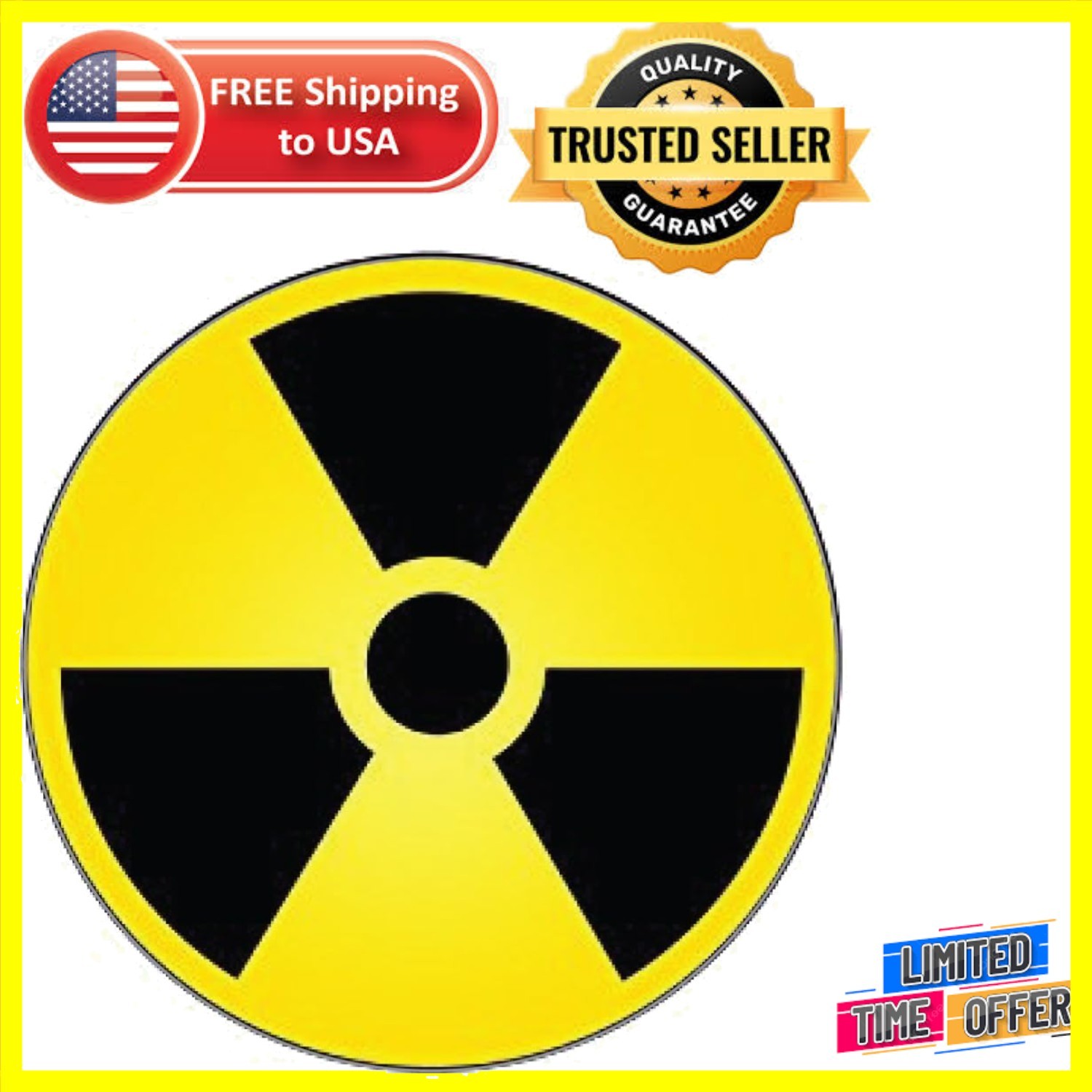 Unique Vinyl Nuclear Radiation Decal 4" x 4" - Made in USA - Eye-Catching Design