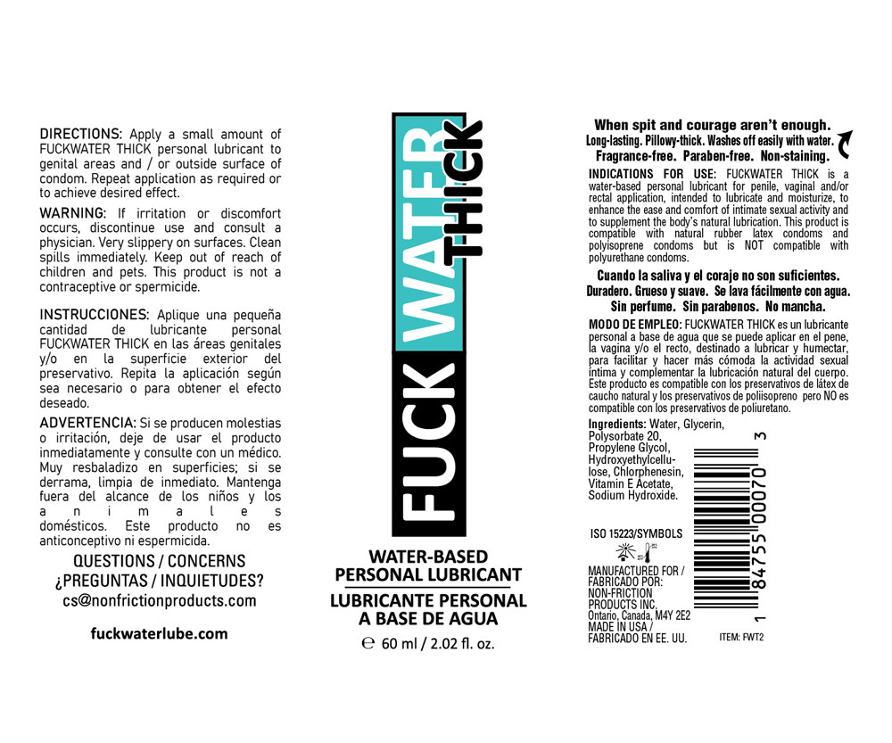 F-Water Thick 2oz Clear Water Based Lubricant