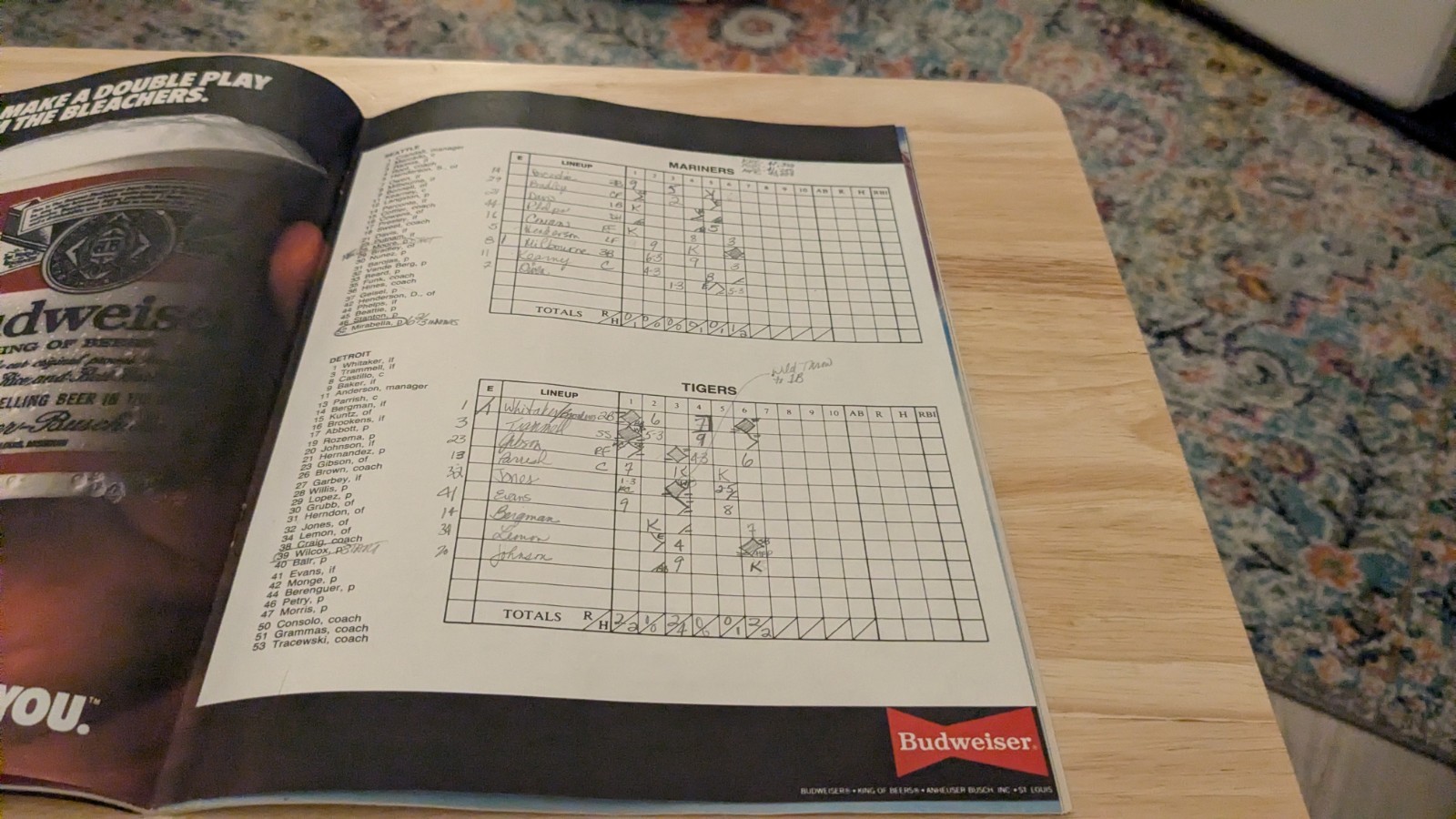 1984 Detroit Tigers Baseball Program/Scorecard vs Seattle Mariners