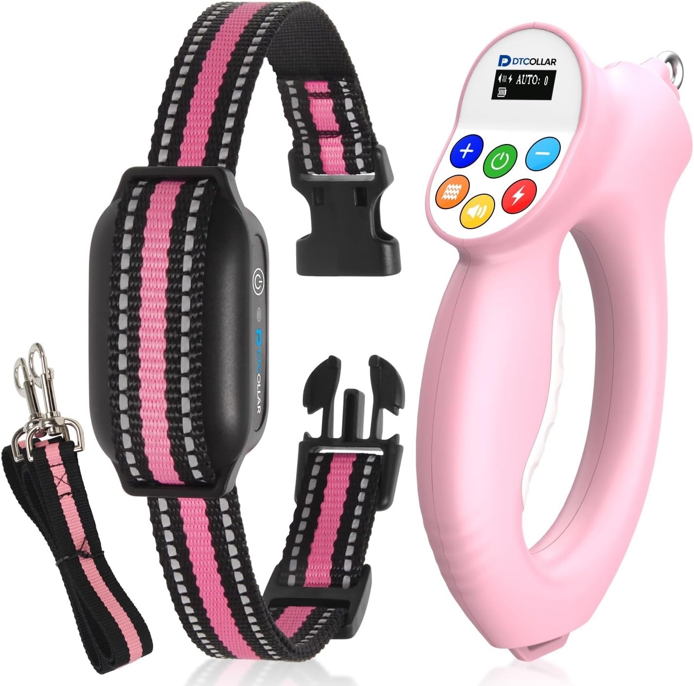 Dog Shock Collar with Handle - Leash, 1667FT Range, 3 Modes, Waterproof - Pink