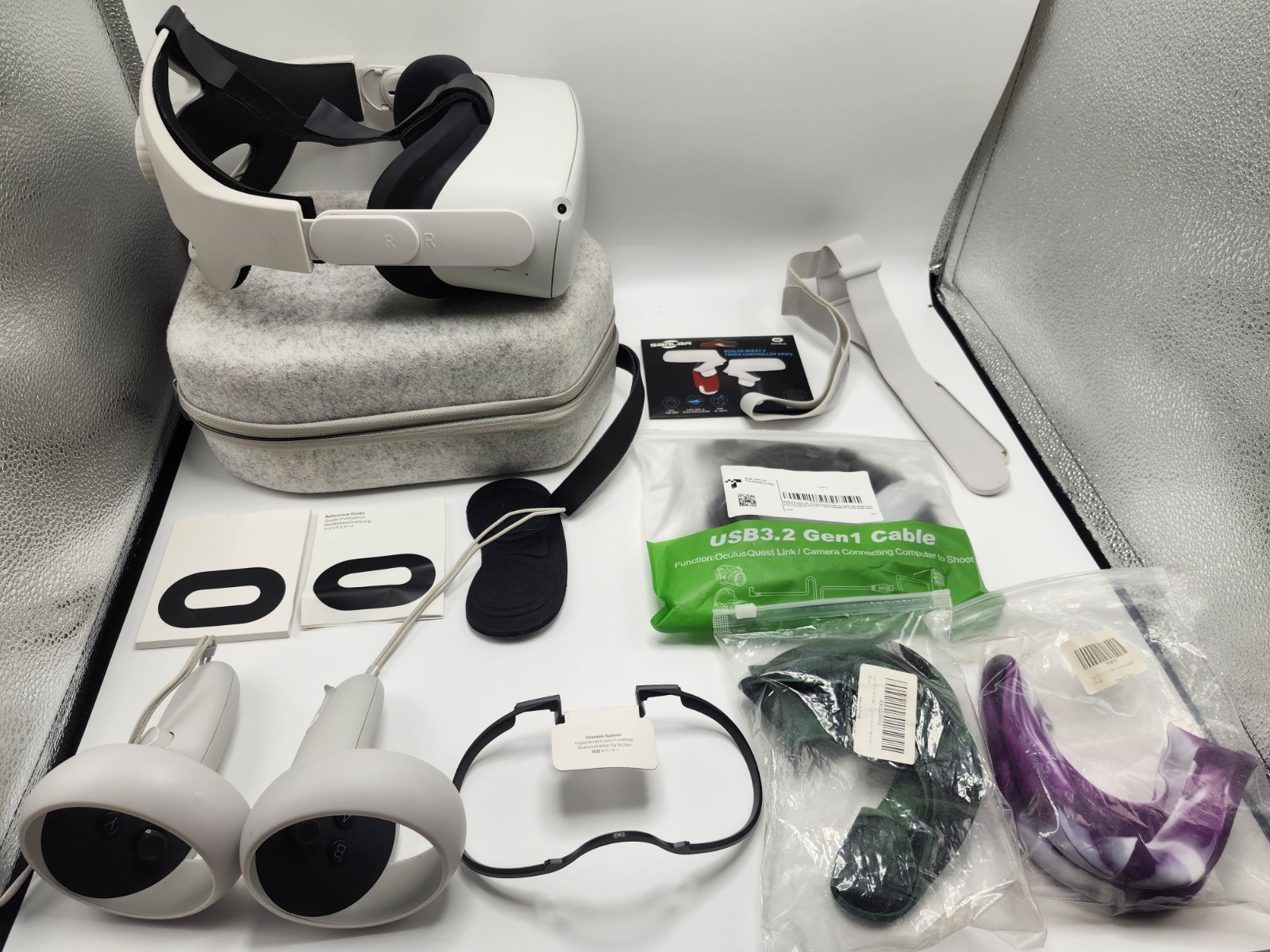 Meta Oculus Quest 2 128GB VR Headset Bundle Case Link Cable Extras Tested Works
