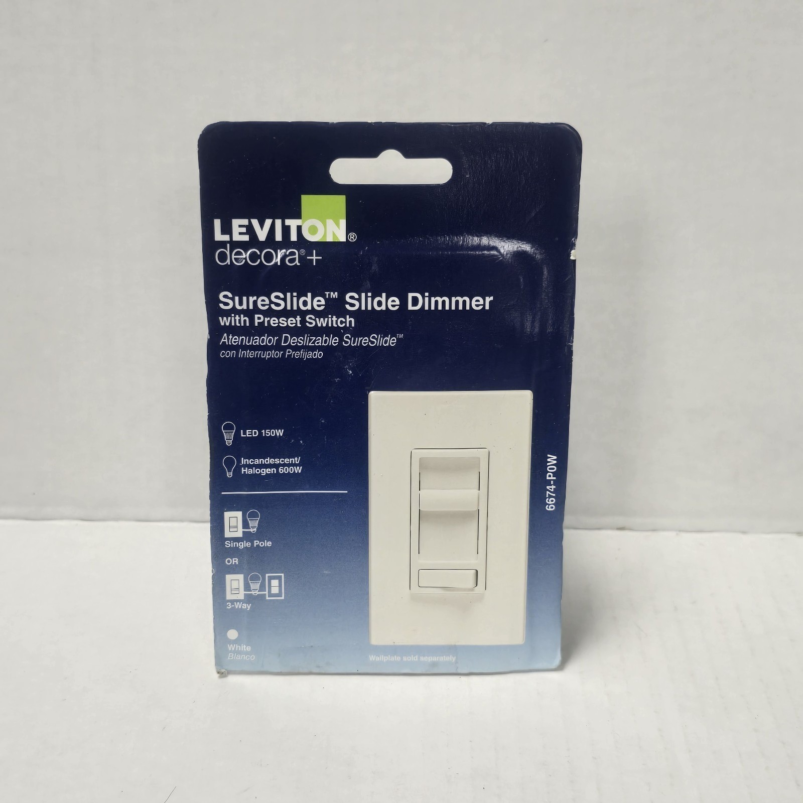 Leviton 6674-P0W 120V White Decora SureSlide Single-Pole 3-Way Dimmer