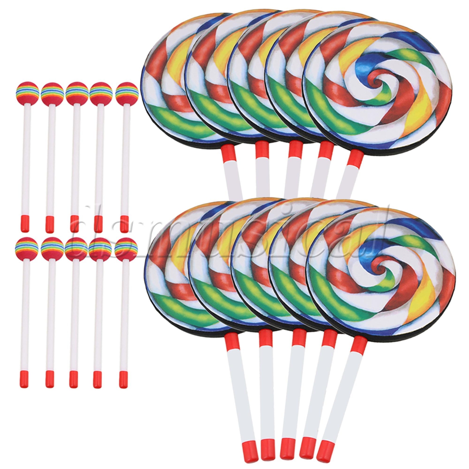 10pcs 20cm Lollipop Shape Drum with Rainbow Mallet s Music Rhythm Playing Toy