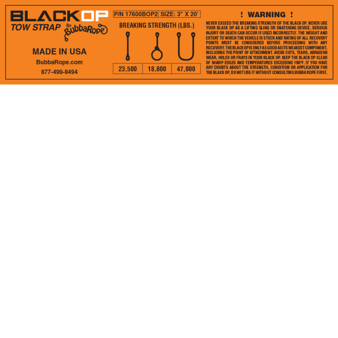 Bubba Rope 3"X20' BLACK OP TOW STAP