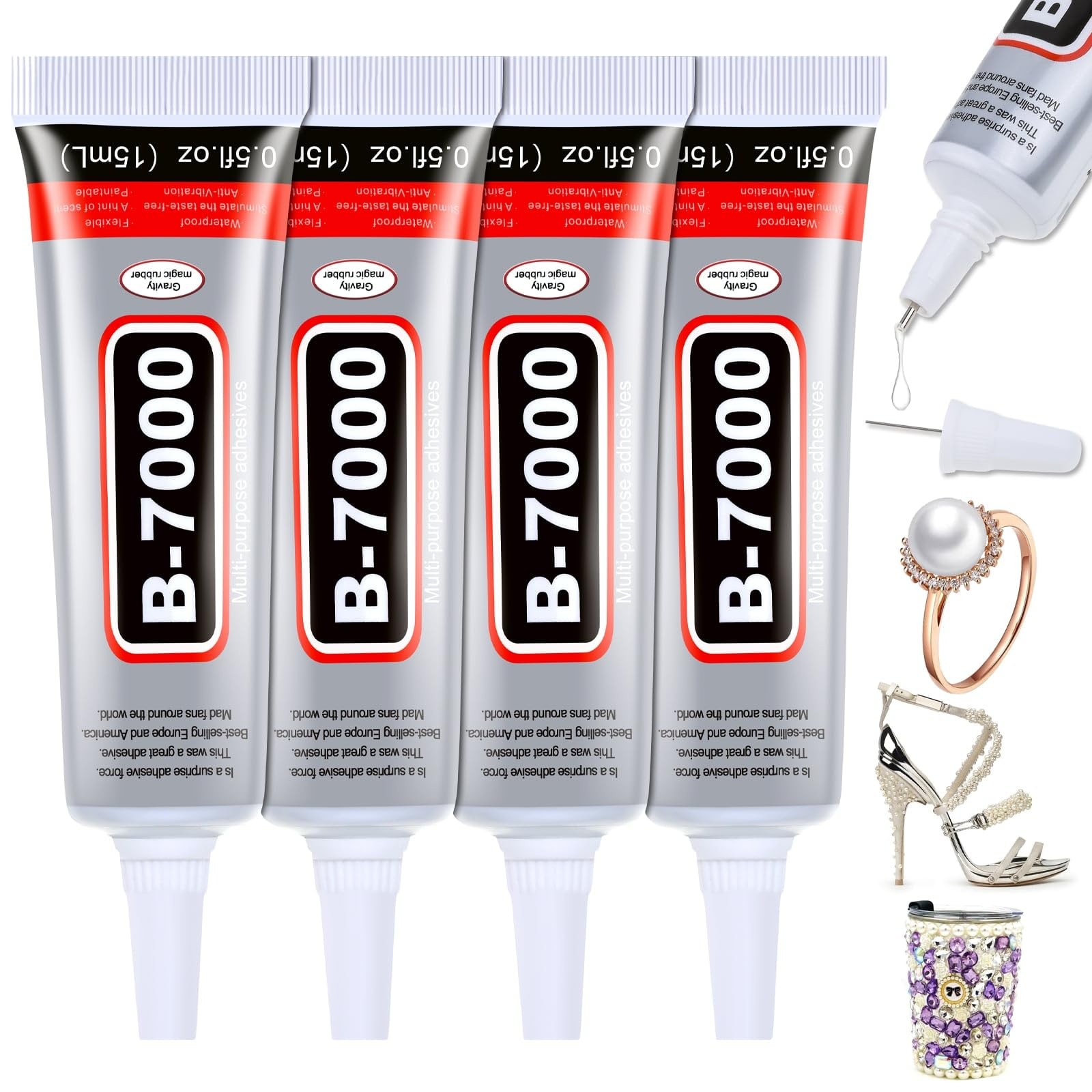B7000 Glue Clear for Rhinestones, 4pcs 15mL Strong Adhesive B-7000