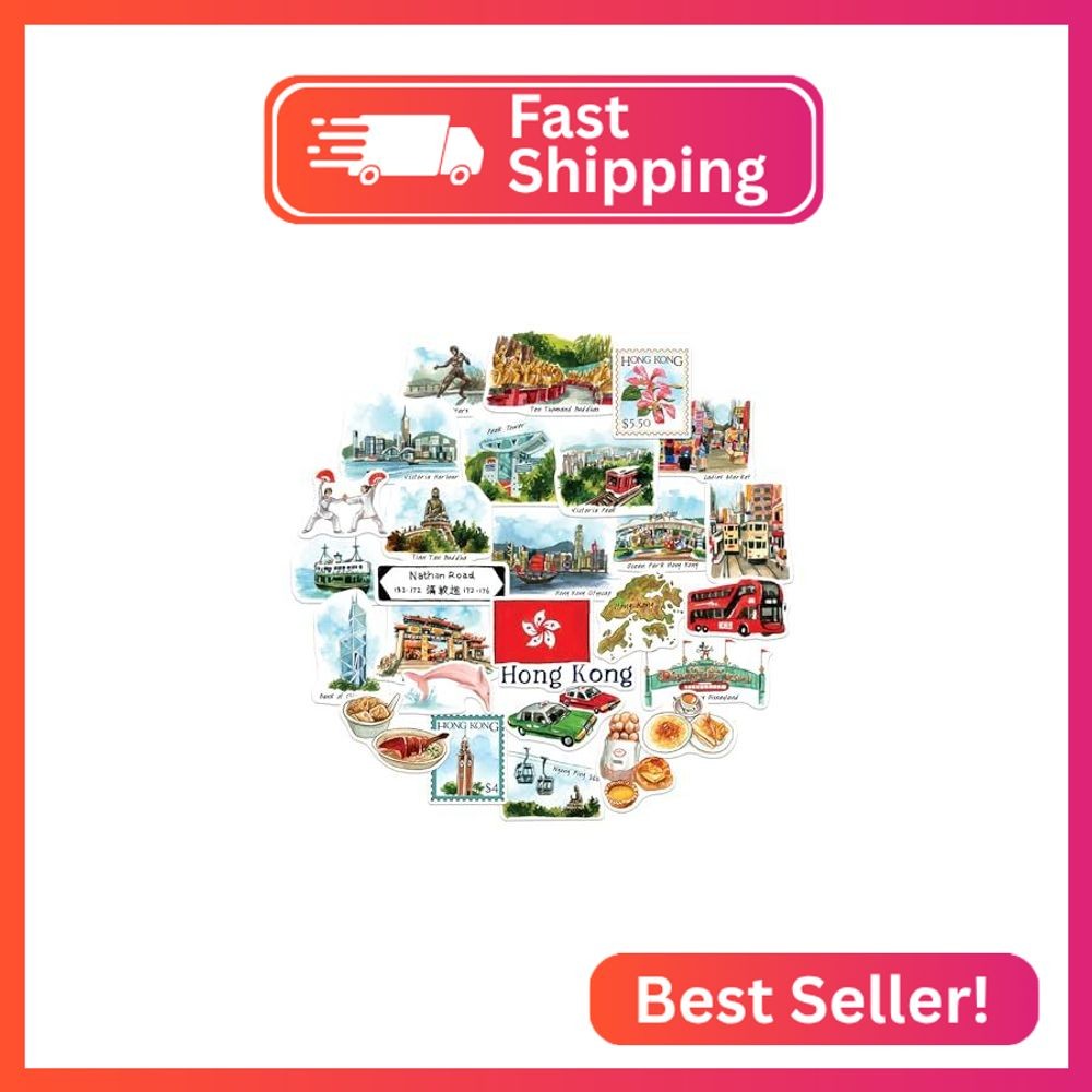 Navy Peony Cosmopolitan Hong Kong Travel Stickers (28pcs) - Watercolor, Hong Kon
