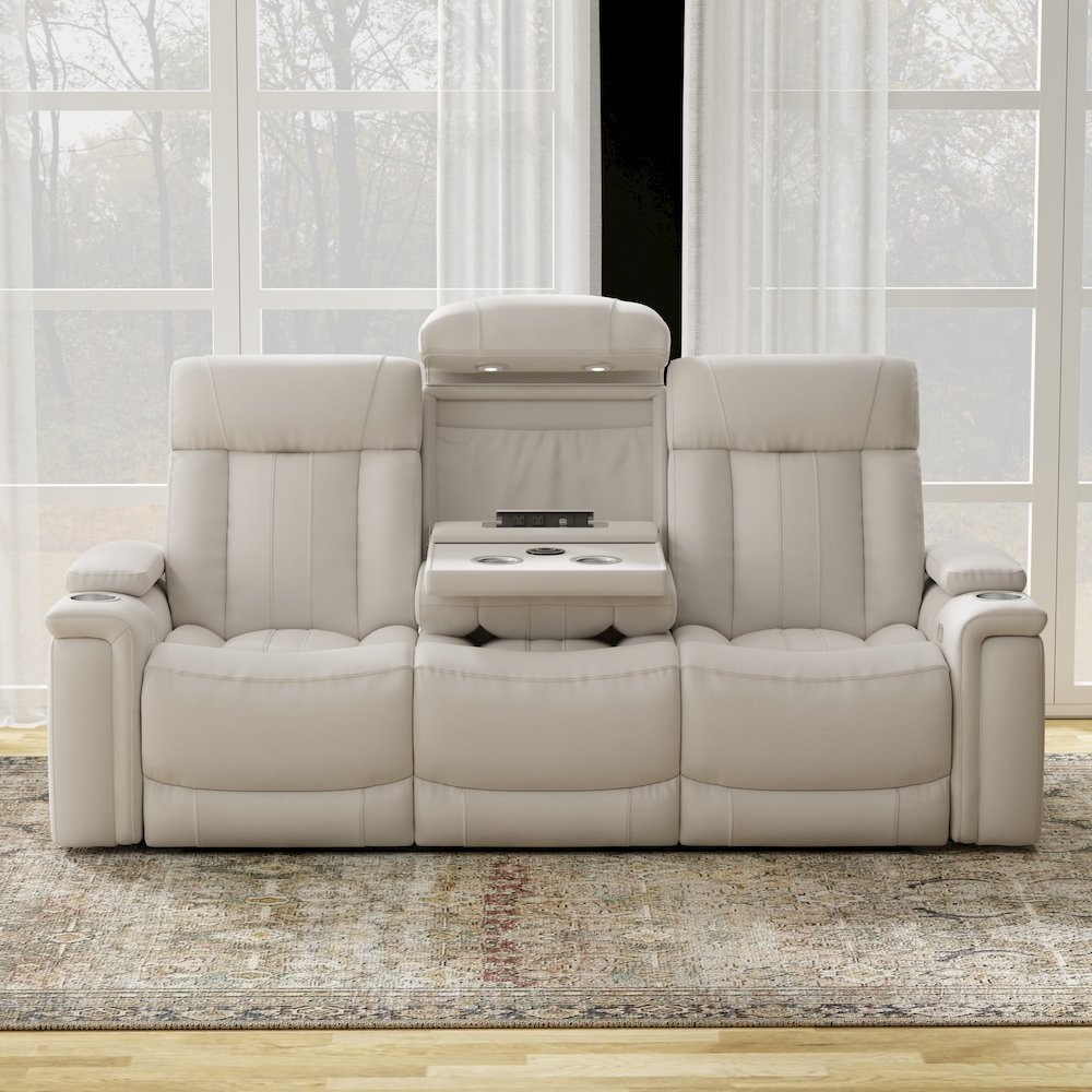 Royce - Fantom Ivory Power Reclining Sofa with Drop Down Console