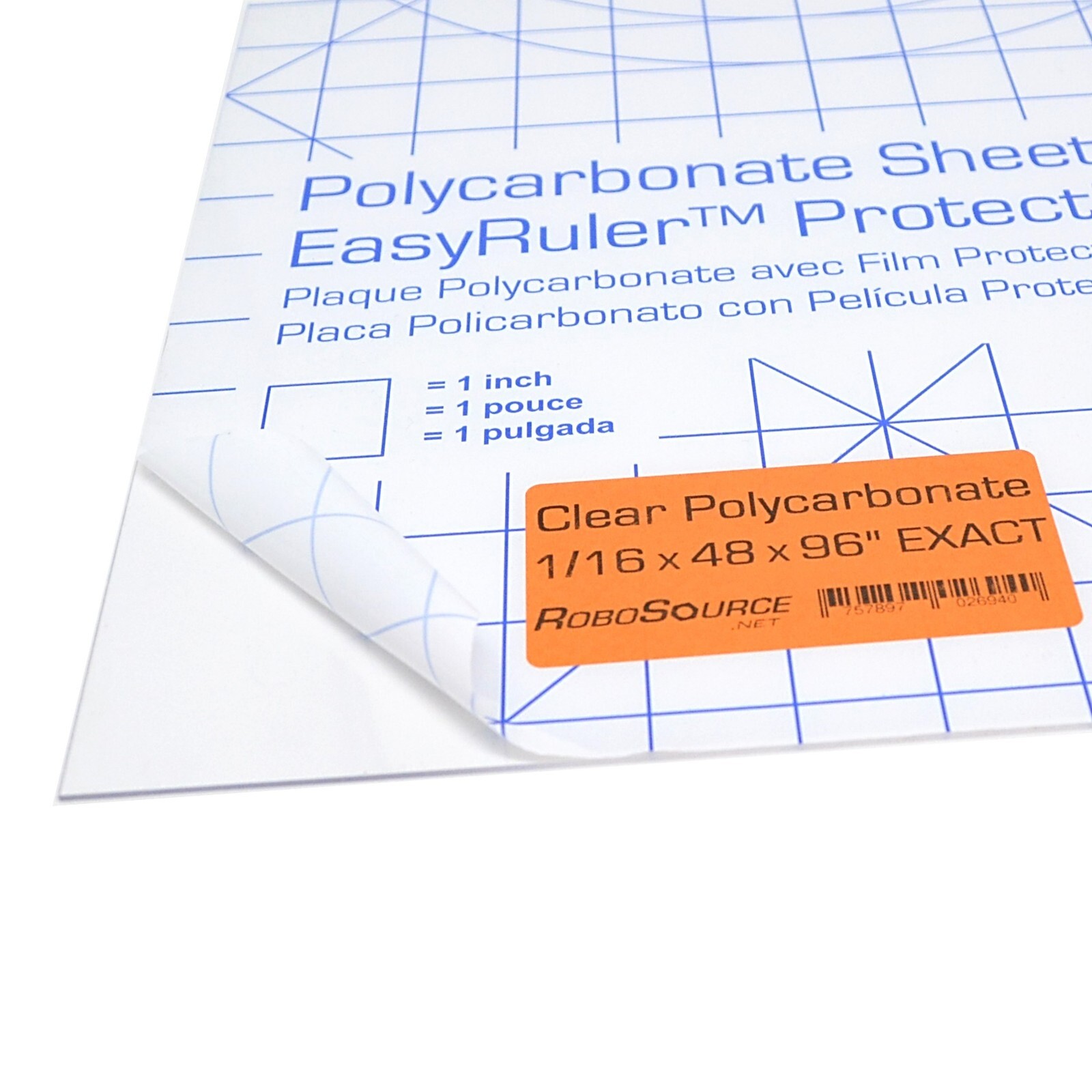 Polycarbonate Clear Plastic Sheet 48" X 96" X 0.0625" (1/16") Exact, EasyRuler