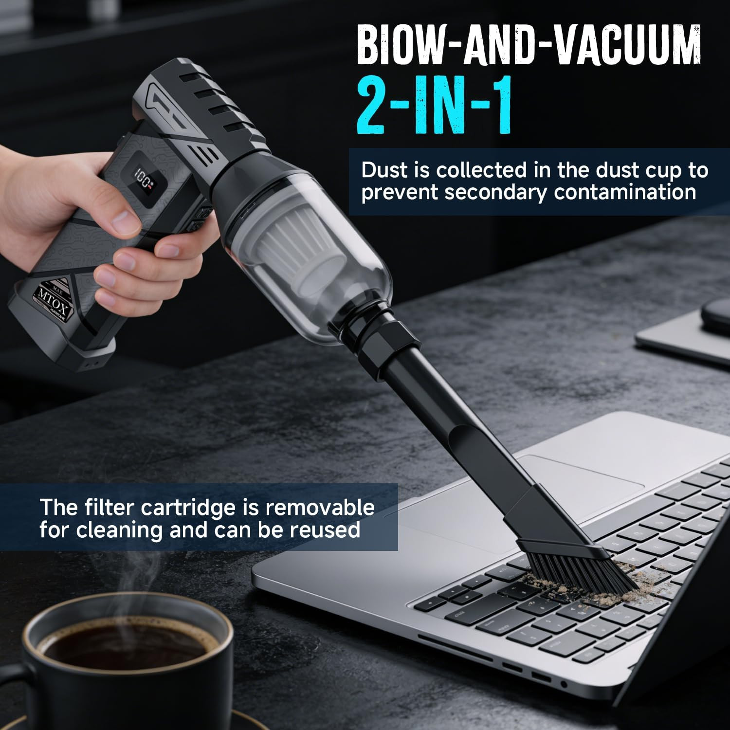 Compressed Air Duster, 2 Swappable Battery,150,000Rpm Super Power Rechargeable E