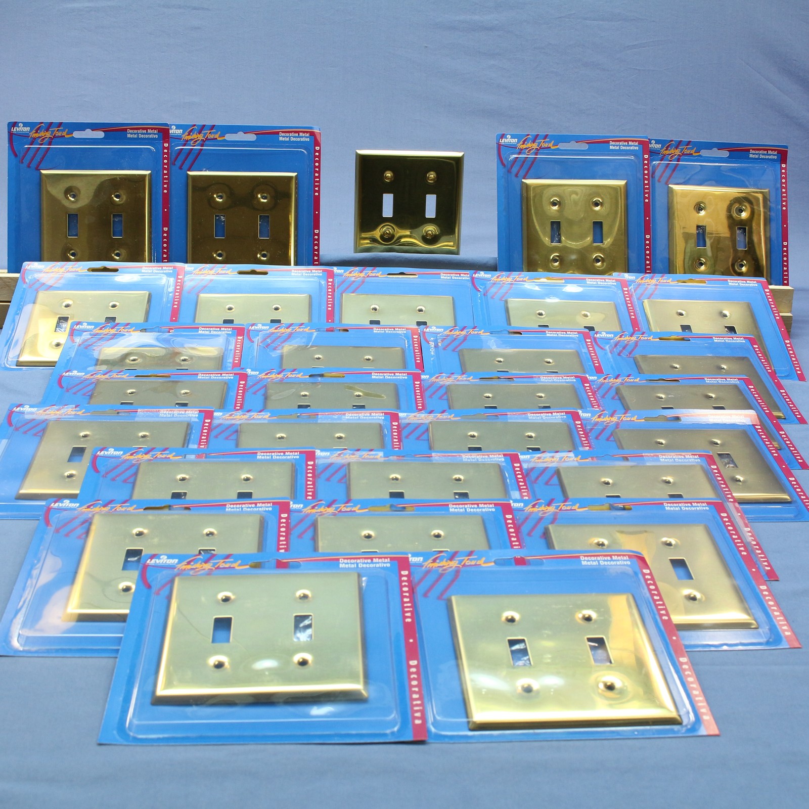 Leviton 89709 Polished Brass Plated 2-Gang Toggle Switch Cover Wallplate 30-Pack
