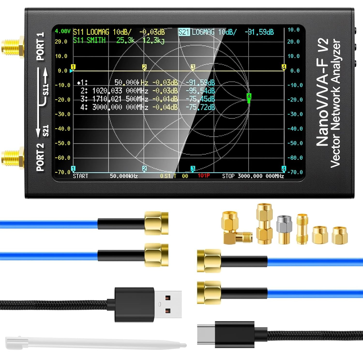 AURSINC Upgraded Nanovna-F V2 Vector Network Analyzer 50Khz-3Ghz HF VHF UHF VNA