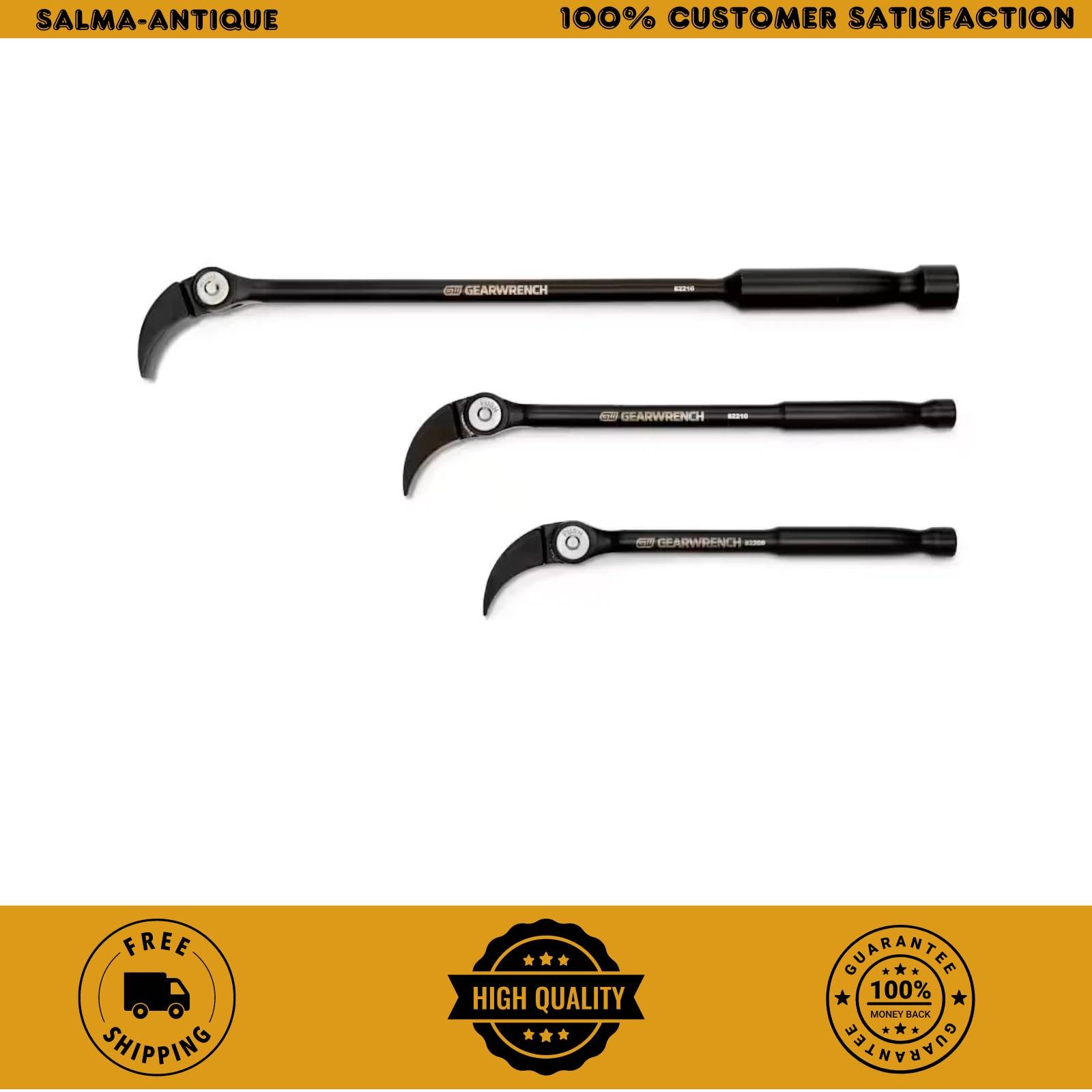 8 In., 10 In., and 16 In. Indexing Head Pry Bar Set (3-Piece)