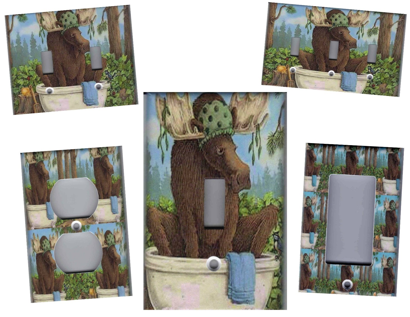 MOOSE IN BATHTUB BATH HOME WALL DECOR LIGHT SWITCH PLATES AND OUTLETS