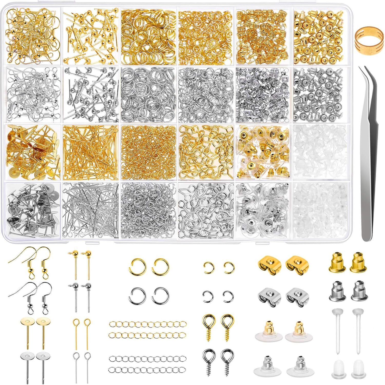 Earring Making Supplies Kit, 2900pcs Earring Hardware Pieces Repair Parts wit...