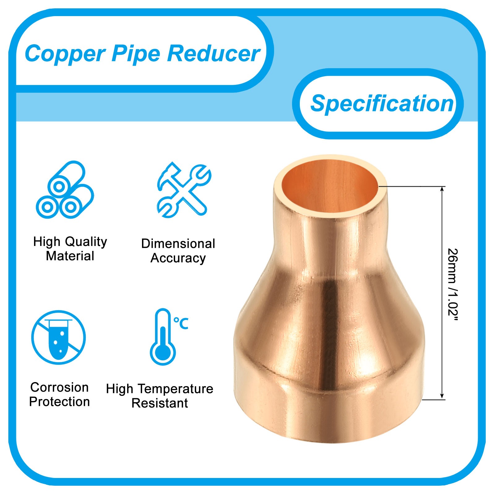 5/8" to 1/4" Nominal Size Copper Reducer Fitting Pipe Connector Adapter