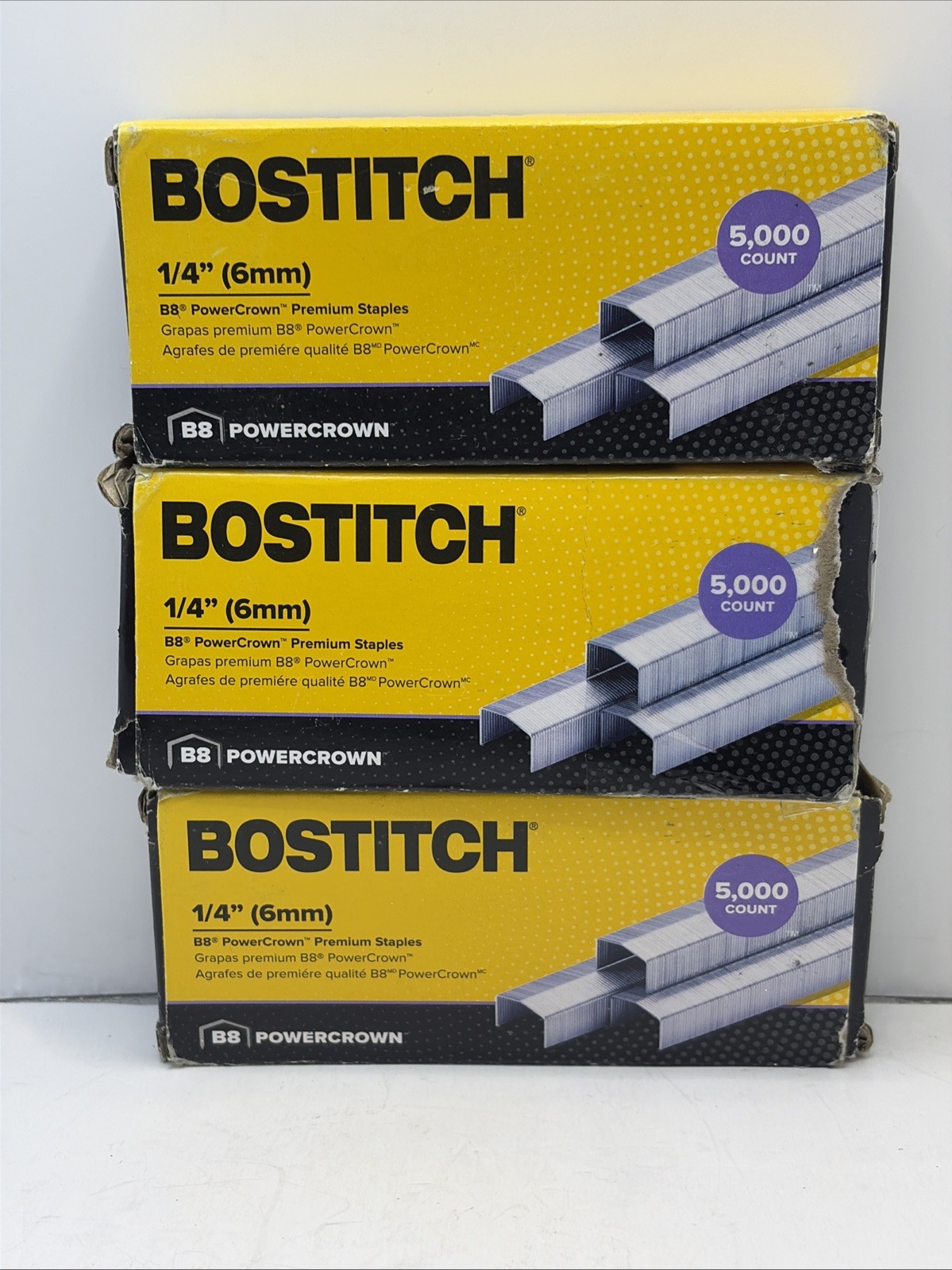 Bostitch 1/4” (6mm) B8 Power Crown Premium Stapes 5000 Count /3 Boxes