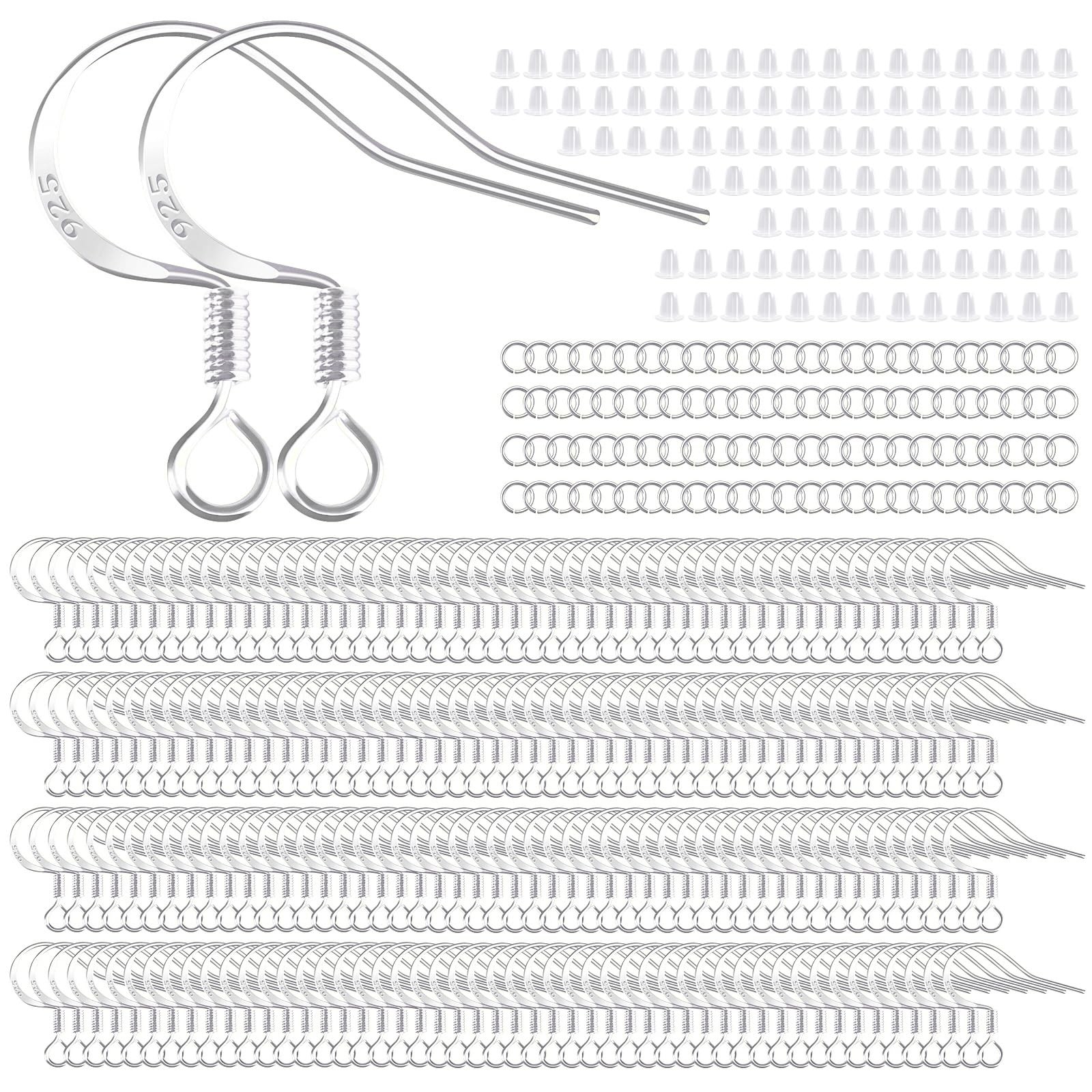 200 PCS/100 Pairs 925 Sterling Silver Plated Earring Hooks Hypoallergenic Sil...