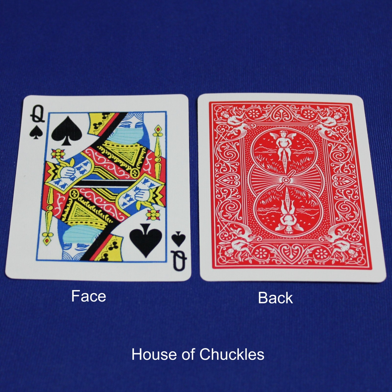 Covid Masked Queen of Spades, Bicycle Printed Gaff Card, Red
