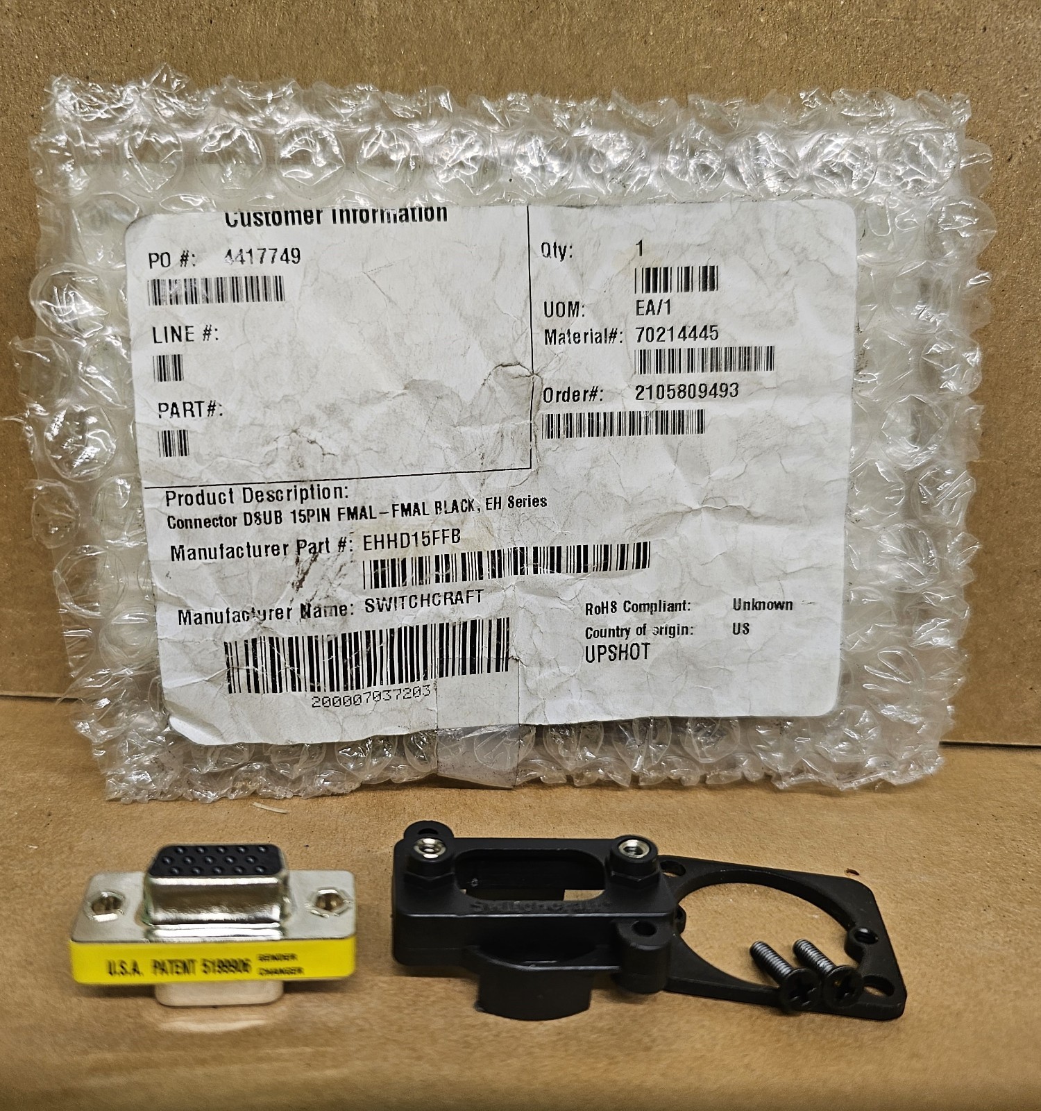 SWITCHCRAFT EHHD15FFB Connector DSUB 15pin